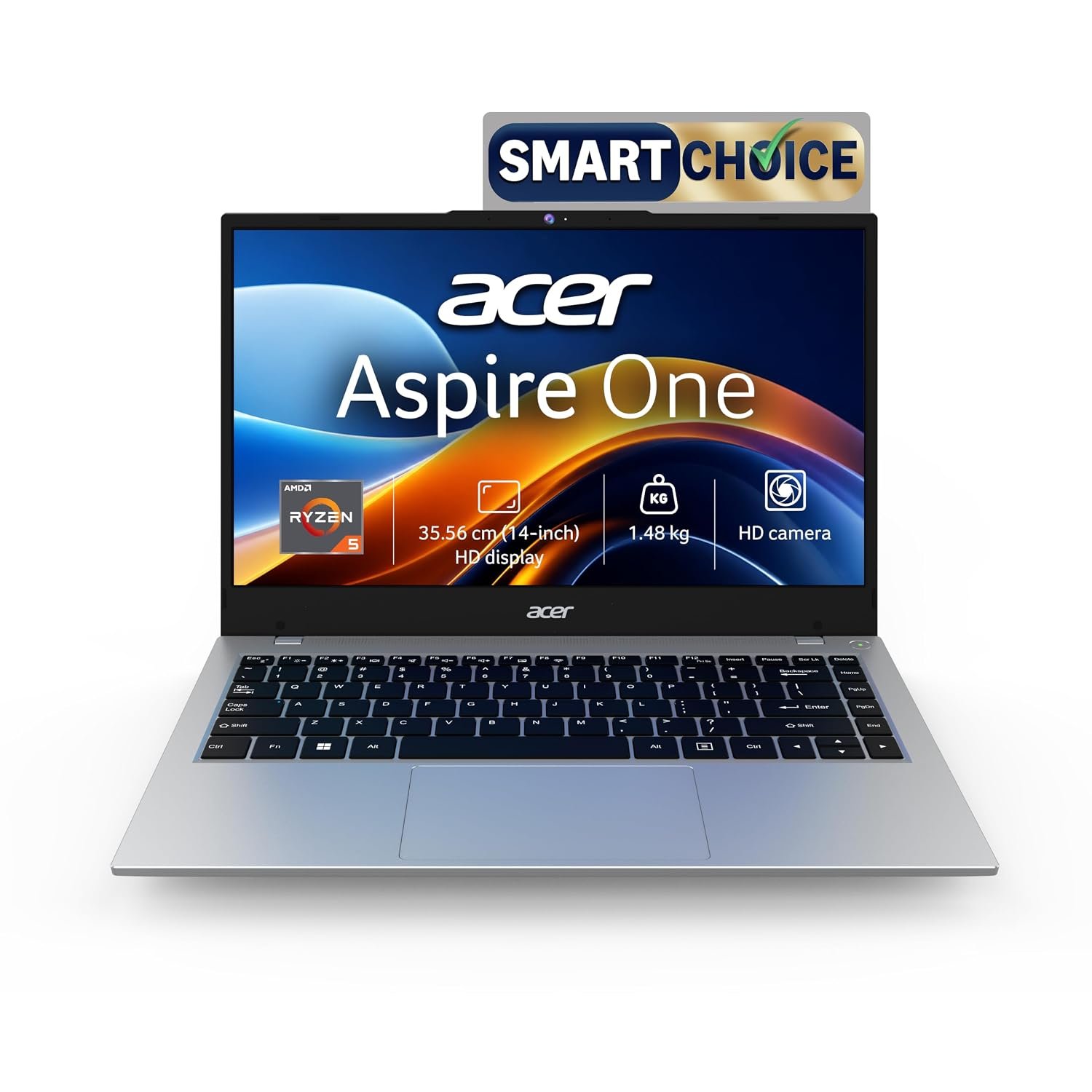 Acer Smartchoice Aspire One, AMD Ryzen 5-40, 8GB LPDDR5 RAM/ 512GB SSD, 14.0"/35.56cm WXGA Display, Win 11 Home, Pure Silver, 1.48KG, A114-43, Thin and Light Laptop - Image 2