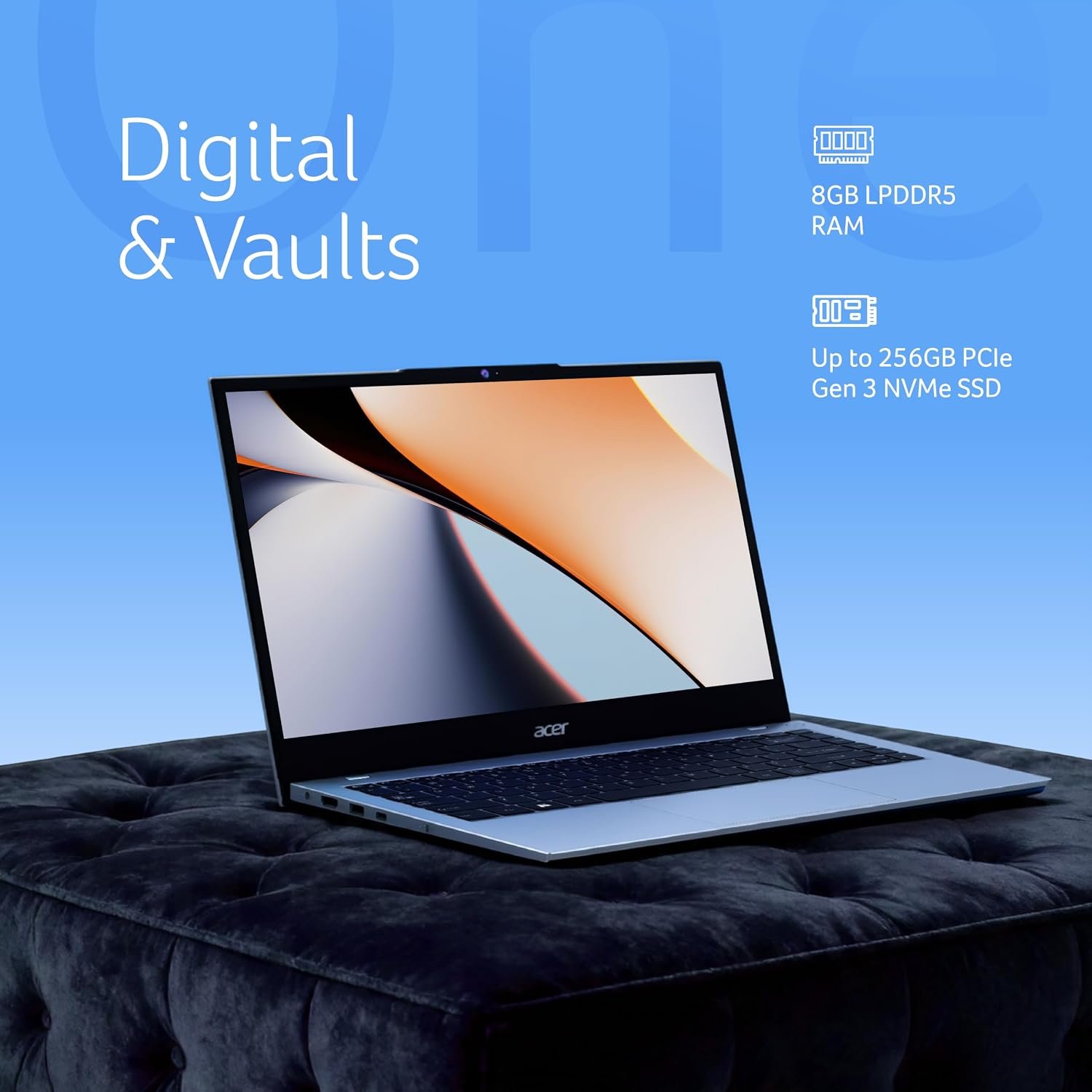 Acer Smartchoice Aspire One, AMD Ryzen 5-40, 8GB LPDDR5 RAM/ 512GB SSD, 14.0"/35.56cm WXGA Display, Win 11 Home, Pure Silver, 1.48KG, A114-43, Thin and Light Laptop