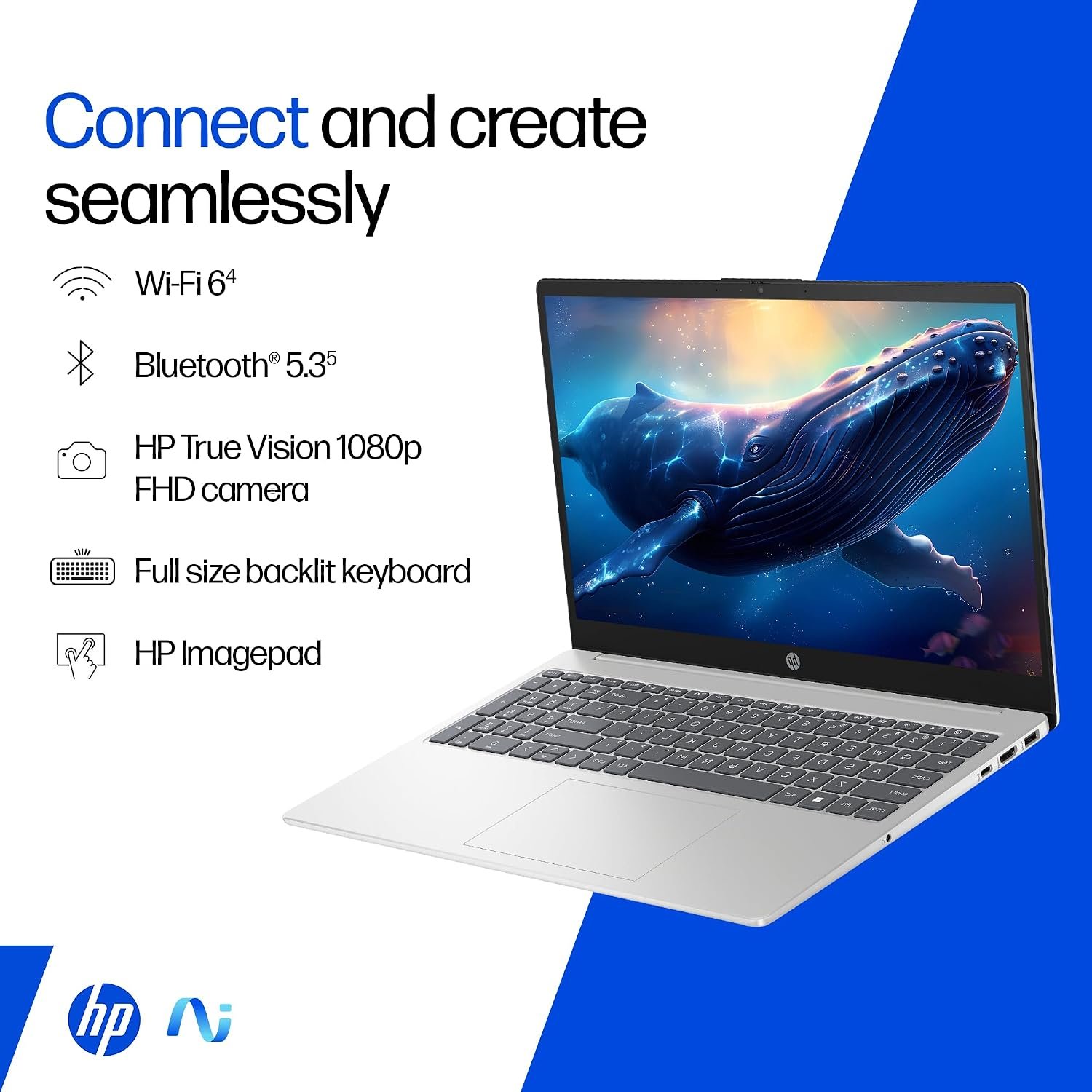 HP 15, Intel Core Ultra 5 125H (16GB DDR5, 1TB SSD) FHD, IPS, 15.6''/39.6cm, Win11, M365 Basic(1yr)*Office24, Silver, 1.65kg, fd1354TU, Intel Arc Graphics, FHD Camera w/Shutter, AI Powered Laptop - Image 4