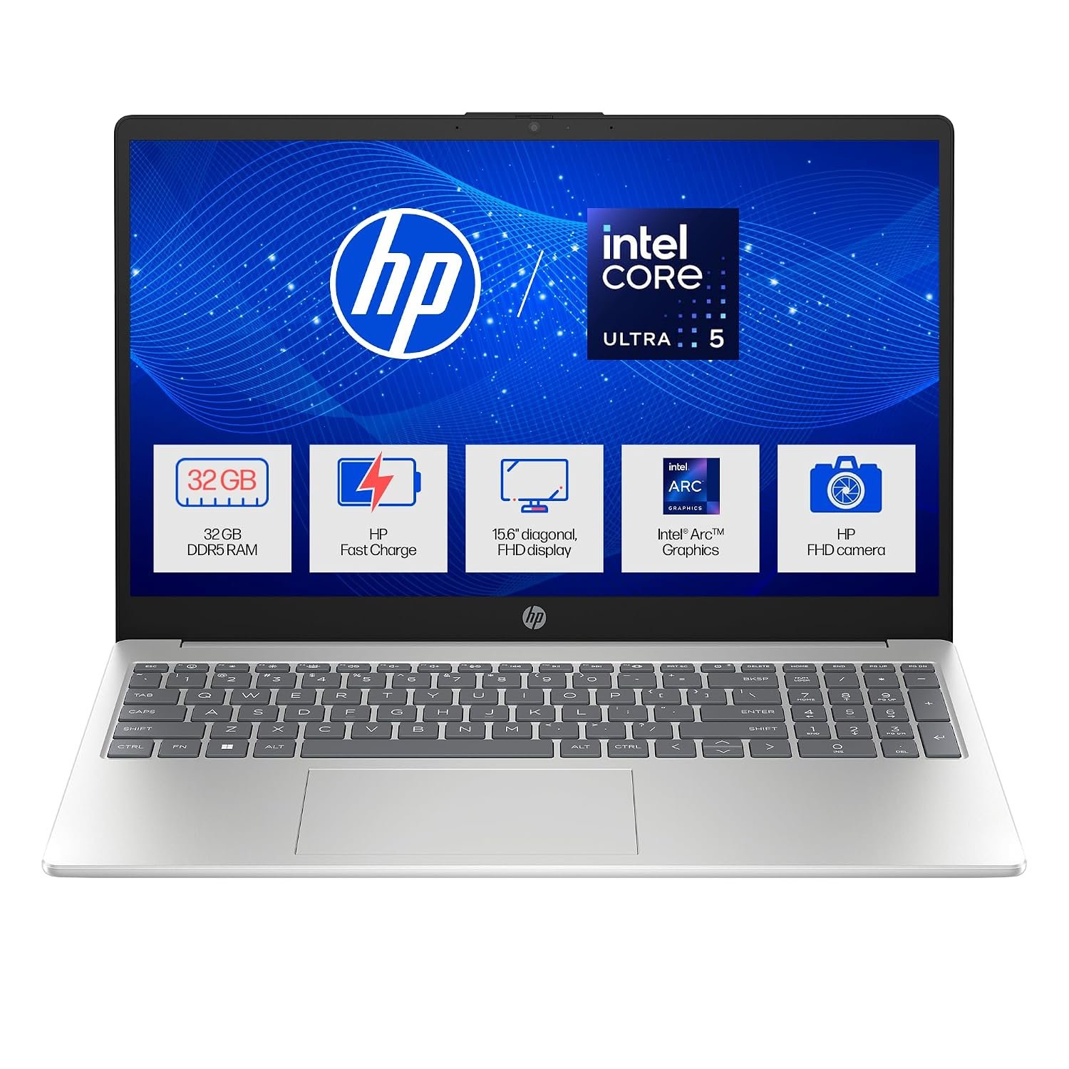 HP 15, Intel Core Ultra 5 125H (16GB DDR5, 1TB SSD) FHD, IPS, 15.6''/39.6cm, Win11, M365 Basic(1yr)*Office24, Silver, 1.65kg, fd1354TU, Intel Arc Graphics, FHD Camera w/Shutter, AI Powered Laptop - Image 15
