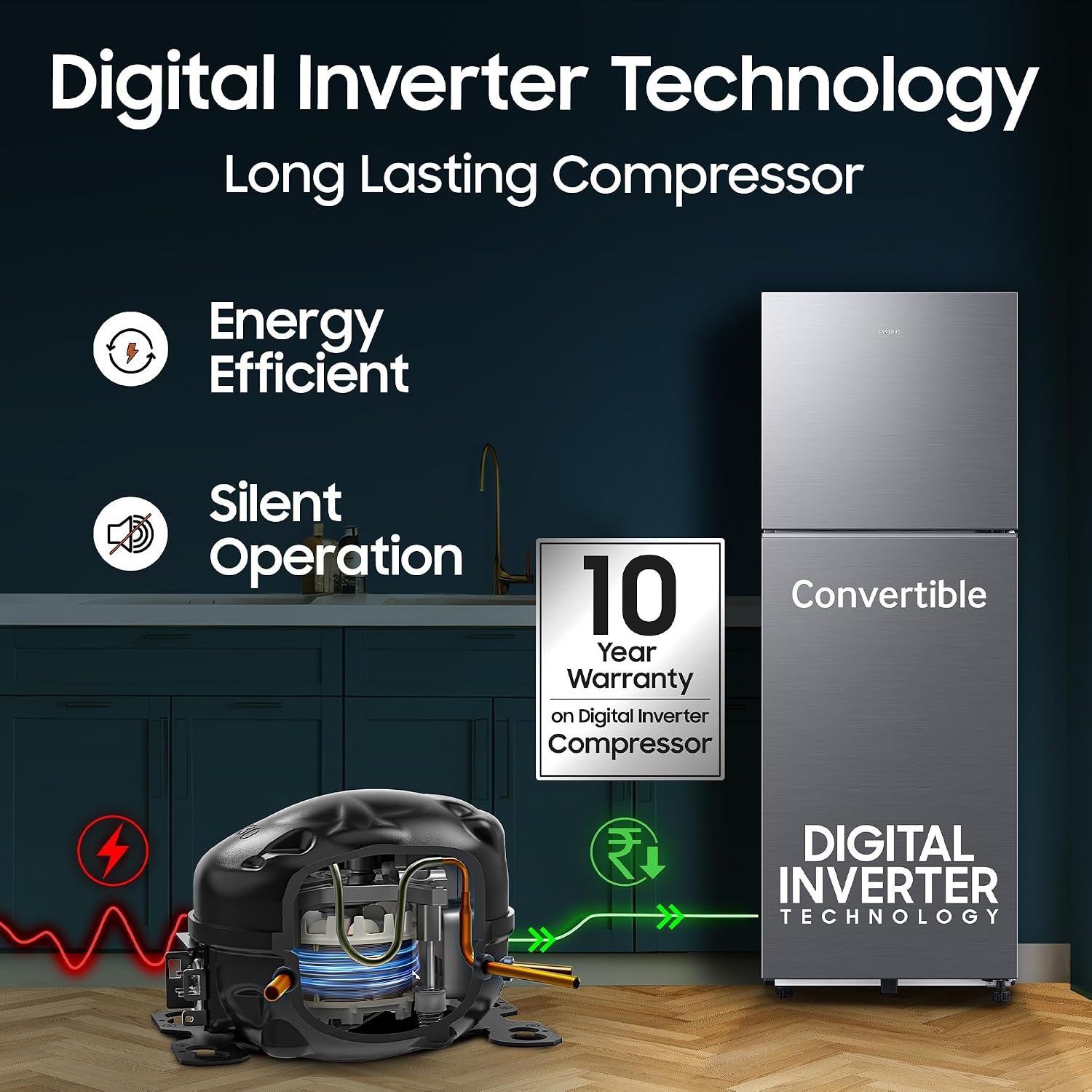 Samsung 236 L, 3 Star, Convertible, Digital Inverter Frost Free Double Door Refrigerator (RT40H28U3THL, Silver, Refined Inox, 2026 Model) - Image 13