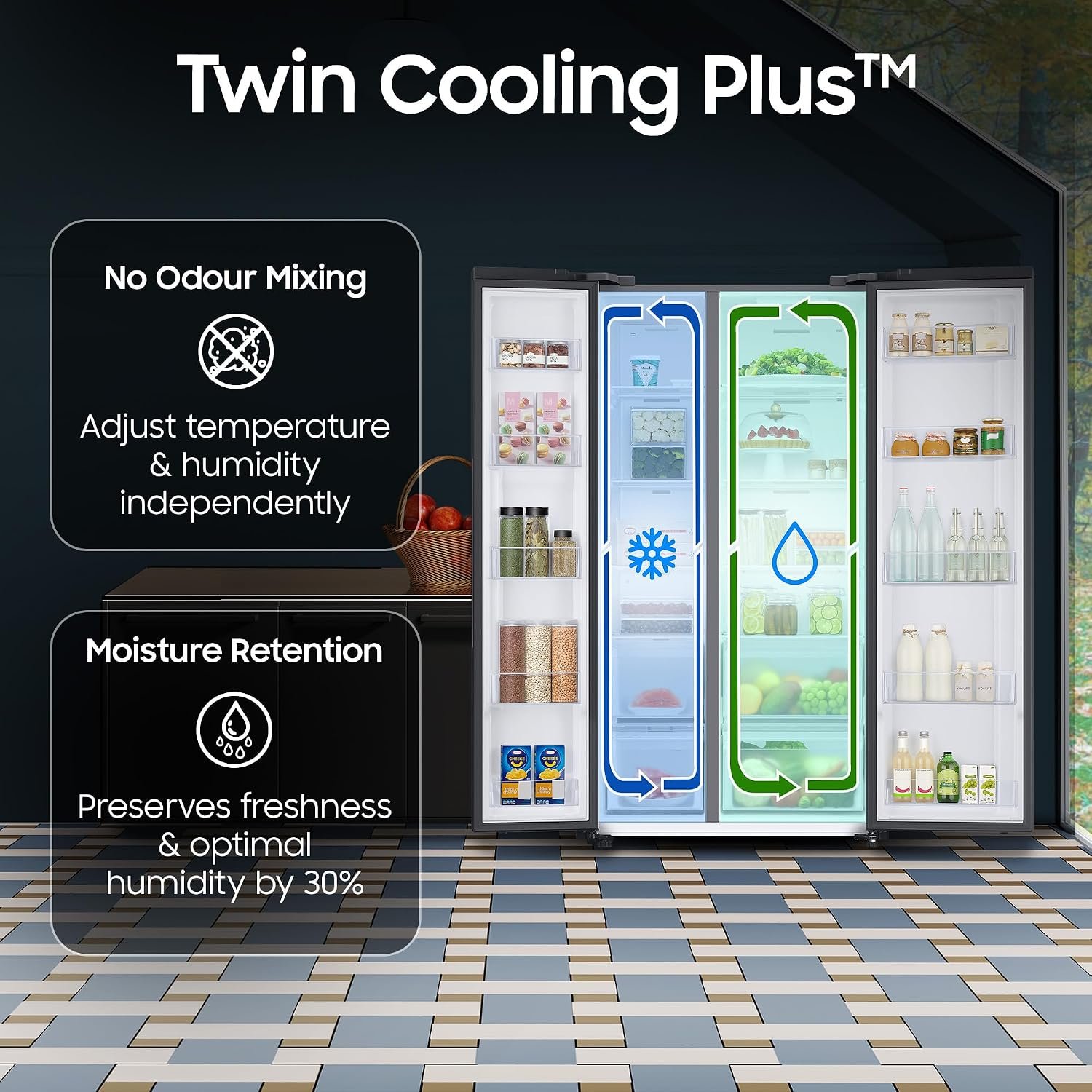 Samsung 653 L, 3 Star, Frost Free, Double Door, Convertible 5-in-1 Digital Inverter, Side By Side AI Enabled Smart Refrigerator with WiFi (RS76CG8003B1HL, Black Matte/Black DOI) - Image 8