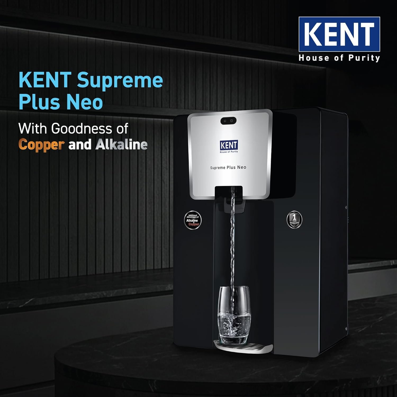 KENT Supreme Plus Neo RO Water Purifier | RO+UF+UV+Alk+Cu+TDS Control+UV In-Tank | Alkaline Water with goodness of Copper | 8L | 20L/Hr | Ideal For Borewell/Tanker/Municipal Water - Image 2