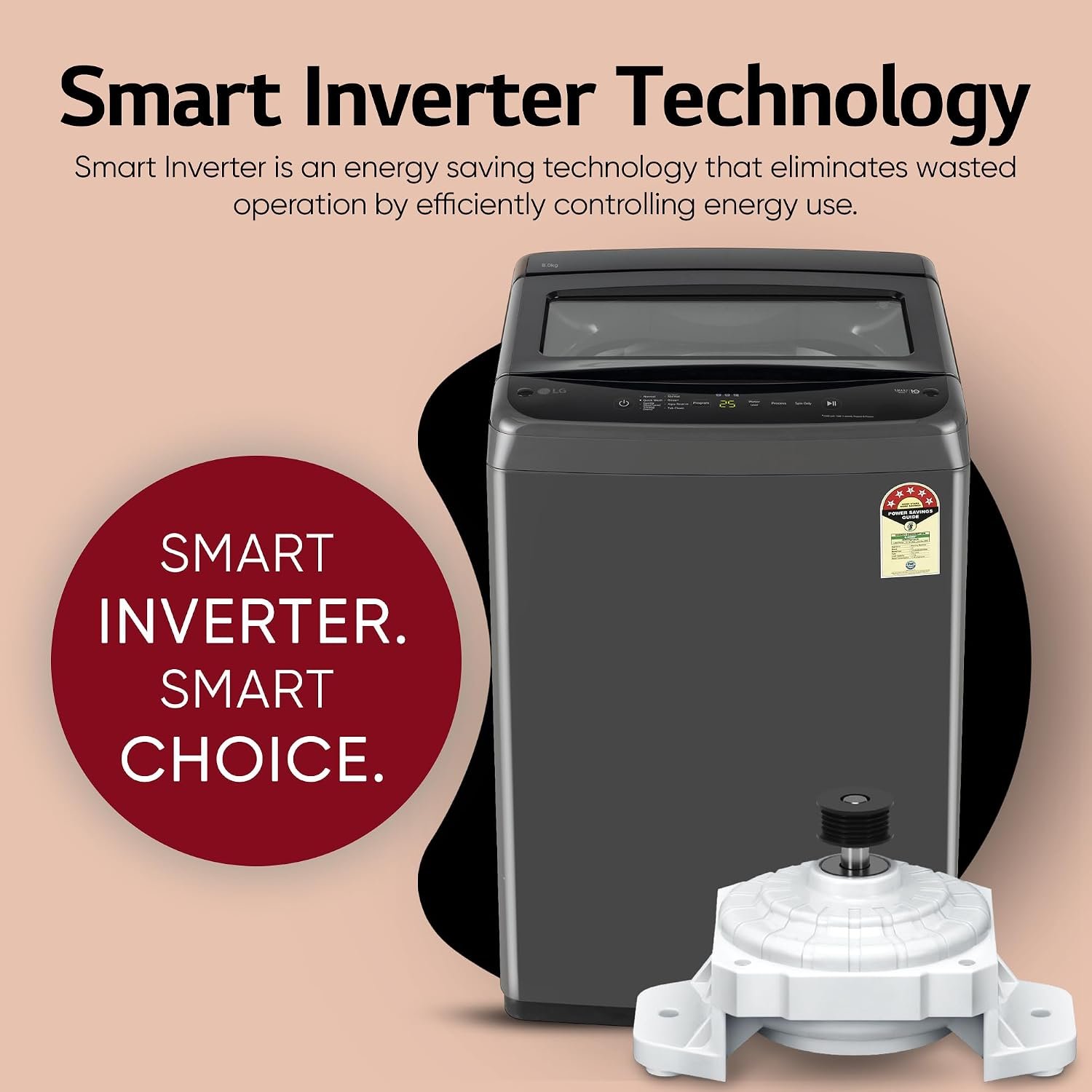LG 8 Kg 5 Star Smart Inverter Technology Fully Automatic Top Load Washing Machine (T80VBMB4Z, Turbodrum, Auto Prewash, Stainless Steel drum, LED Display, Smart Diagnosis, Middle Black) - Image 9