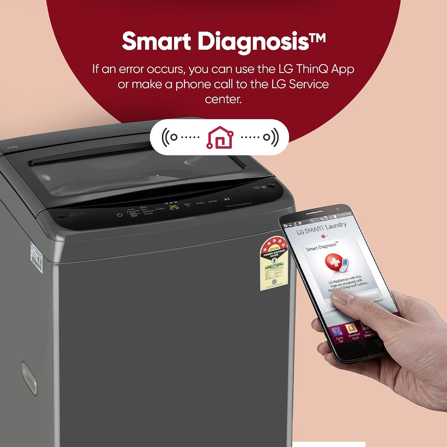 LG 8 Kg 5 Star Smart Inverter Technology Fully Automatic Top Load Washing Machine (T80VBMB4Z, Turbodrum, Auto Prewash, Stainless Steel drum, LED Display, Smart Diagnosis, Middle Black) - Image 10