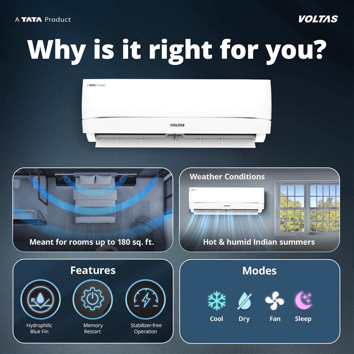 Voltas 1.5 ton 3 star,New star rated, Rating Inverter Split AC (Copper, Convertible 5-in-1 Cooling Mode, 2-Way Air Swing, Anti-dust Filter with Anti Microbial Coating, Auto Clean (183INV CAV, White) - Image 4