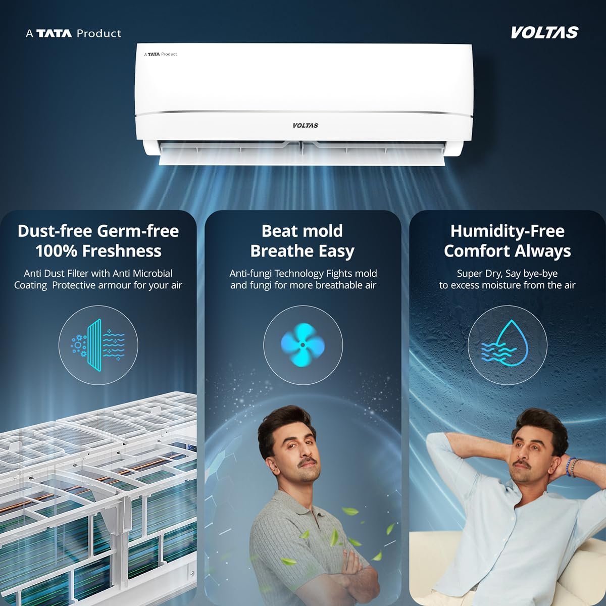 Voltas 1.5 ton 3 star,New star rated, Rating Inverter Split AC (Copper, Convertible 5-in-1 Cooling Mode, 2-Way Air Swing, Anti-dust Filter with Anti Microbial Coating, Auto Clean (183INV CAV, White) - Image 8
