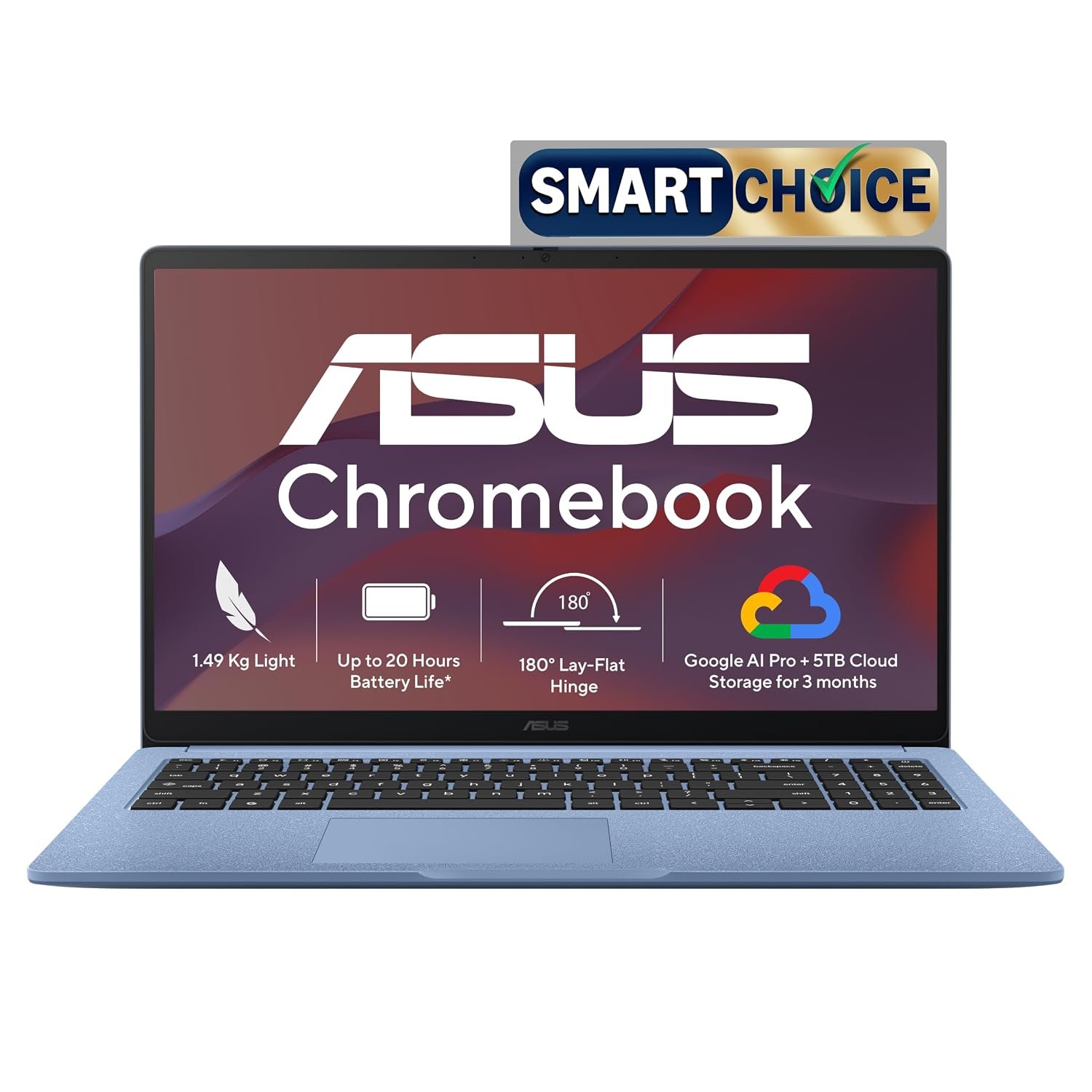ASUS Chromebook CM1505 (2026), Smartchoice, MediaTek Kompanio 540 Processor, 4GB RAM, 64GB SSD, FHD, 15.6"(39.6 cm), 60Hz, Chrome OS, Fabric Blue, 1.49 Kg, CM1505CM4A-S70080, Thin & Light Laptop - Image 2