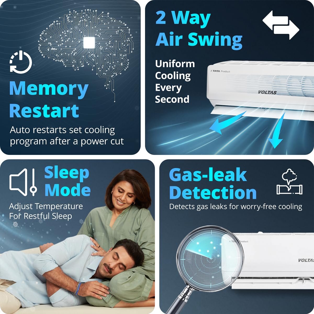 Voltas 1 ton 3 Star,New star rated, Inverter Split AC (Copper, Convertible 5-in-1 Cooling Mode, 2-Way Air Swing, Anti-dust Filter with Anti Microbial Coating, Auto Clean (123INV CAM, White) - Image 10