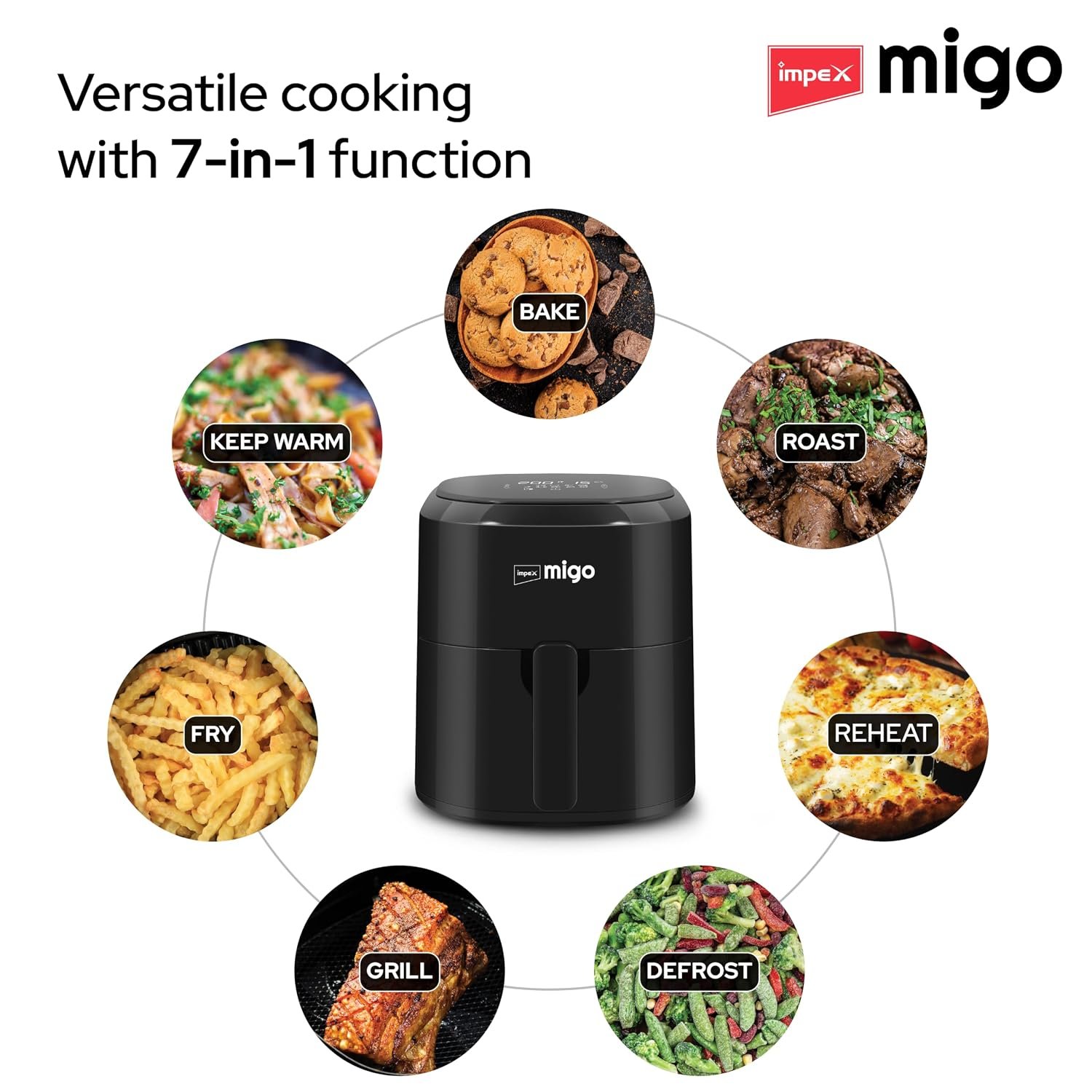 Impex Digital Air Fryer 10 in 1 | 1200 W Oil-free Cooking | 4.5 L Instant Electric Air Fryer for Home Auto Cut Off, Fry, Grill, Roast, Steam, and Bake | 2 Years Warranty - Image 7