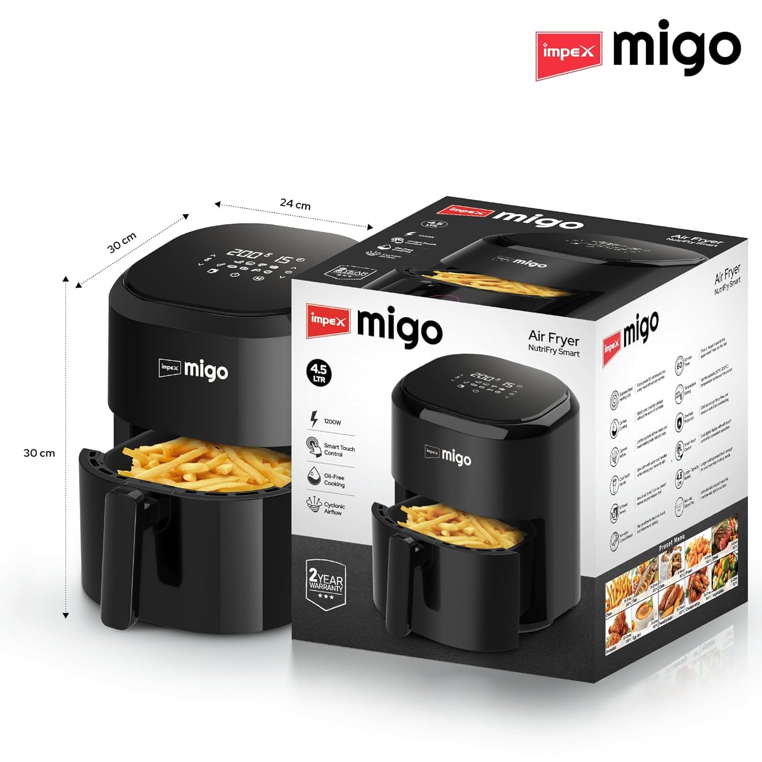 Impex Digital Air Fryer 10 in 1 | 1200 W Oil-free Cooking | 4.5 L Instant Electric Air Fryer for Home Auto Cut Off, Fry, Grill, Roast, Steam, and Bake | 2 Years Warranty - Image 8