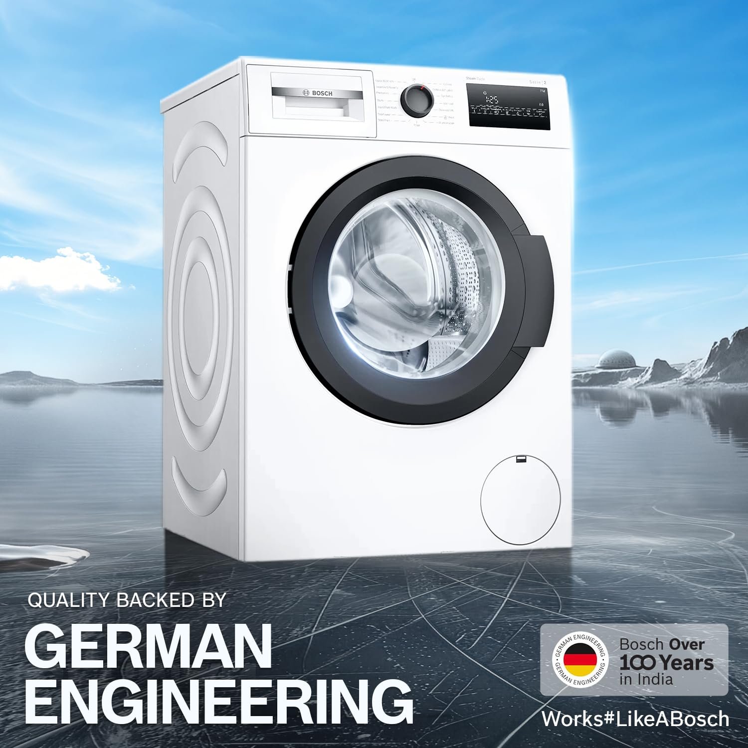 Bosch 7 kg 5 Star Front Load Fully-Automatic Washing Machine, Steam Antibacterial Tech, AI ActiveWater, 15 Wash Programs, 53L Large Drum, SoftCare Paddle, White, WAJ24263IN (2026 Model) - Image 2
