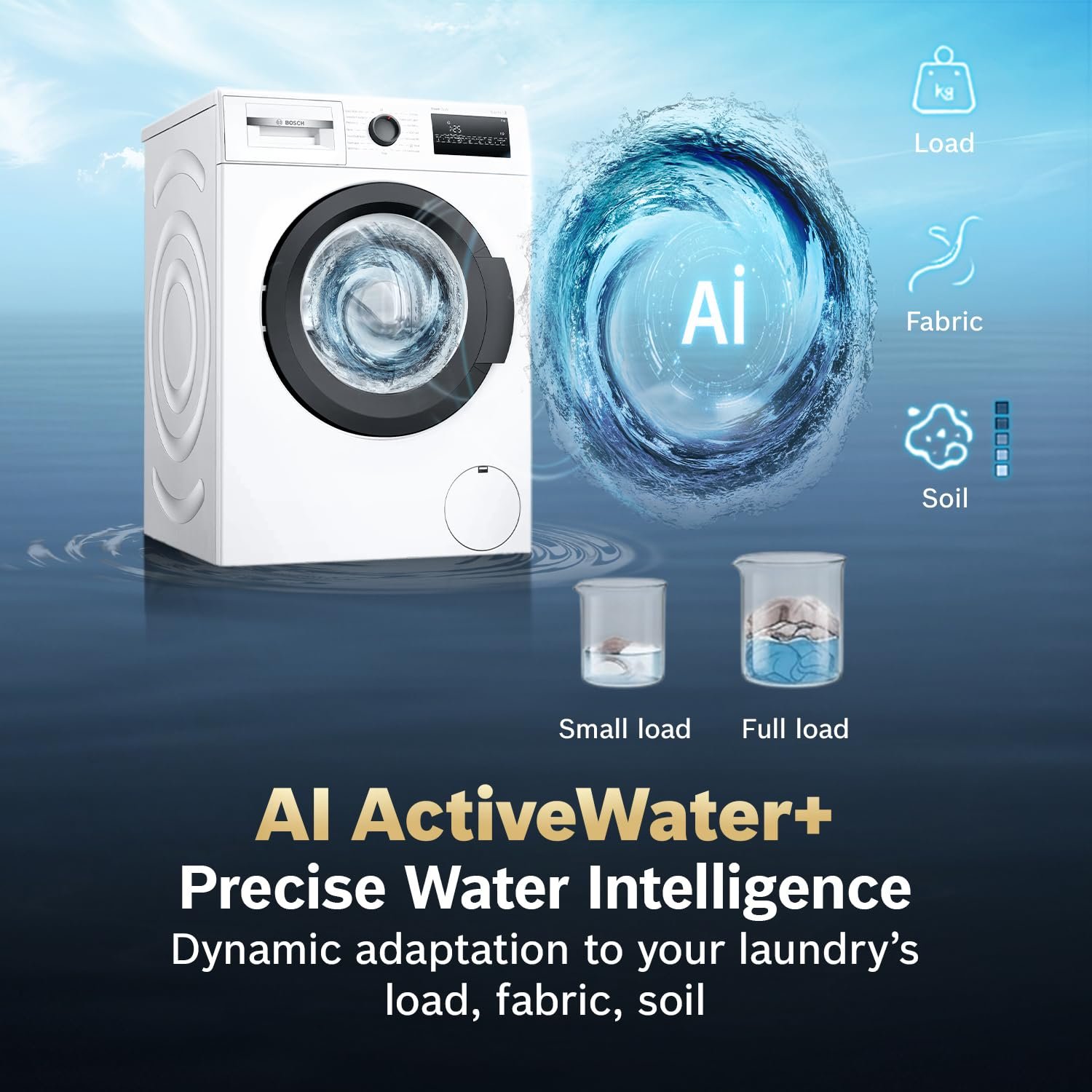 Bosch 7 kg 5 Star Front Load Fully-Automatic Washing Machine, Steam Antibacterial Tech, AI ActiveWater, 15 Wash Programs, 53L Large Drum, SoftCare Paddle, White, WAJ24263IN (2026 Model) - Image 4