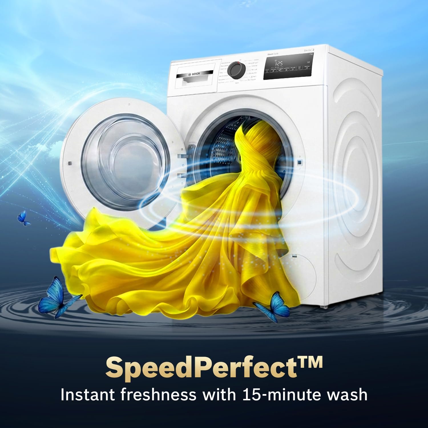 Bosch 7 kg 5 Star Front Load Fully-Automatic Washing Machine, Steam Antibacterial Tech, AI ActiveWater, 15 Wash Programs, 53L Large Drum, SoftCare Paddle, White, WAJ24263IN (2026 Model) - Image 6