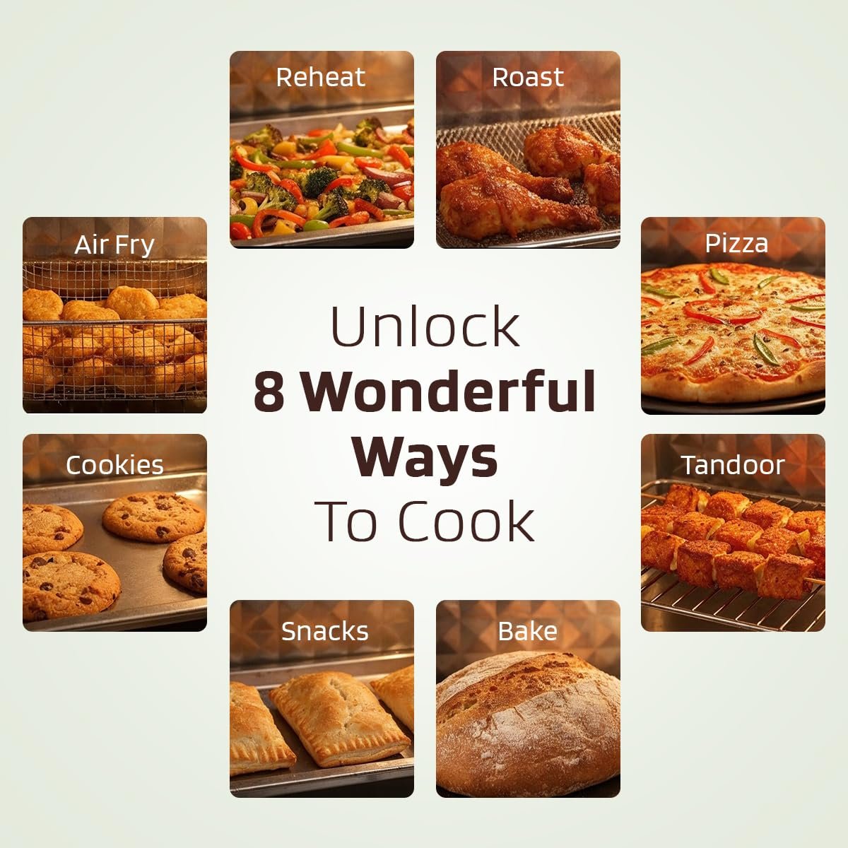 NESTER Full Stack Steamlock™ SS430 Stainless Steel Air Fryer Oven 16L | 2000 W Steam + Air Fry | Multi-Function-Air Fryer, Reheat, Bake, Toast | Adjustable Temperature & Timer - Dalgona Brown - Image 6