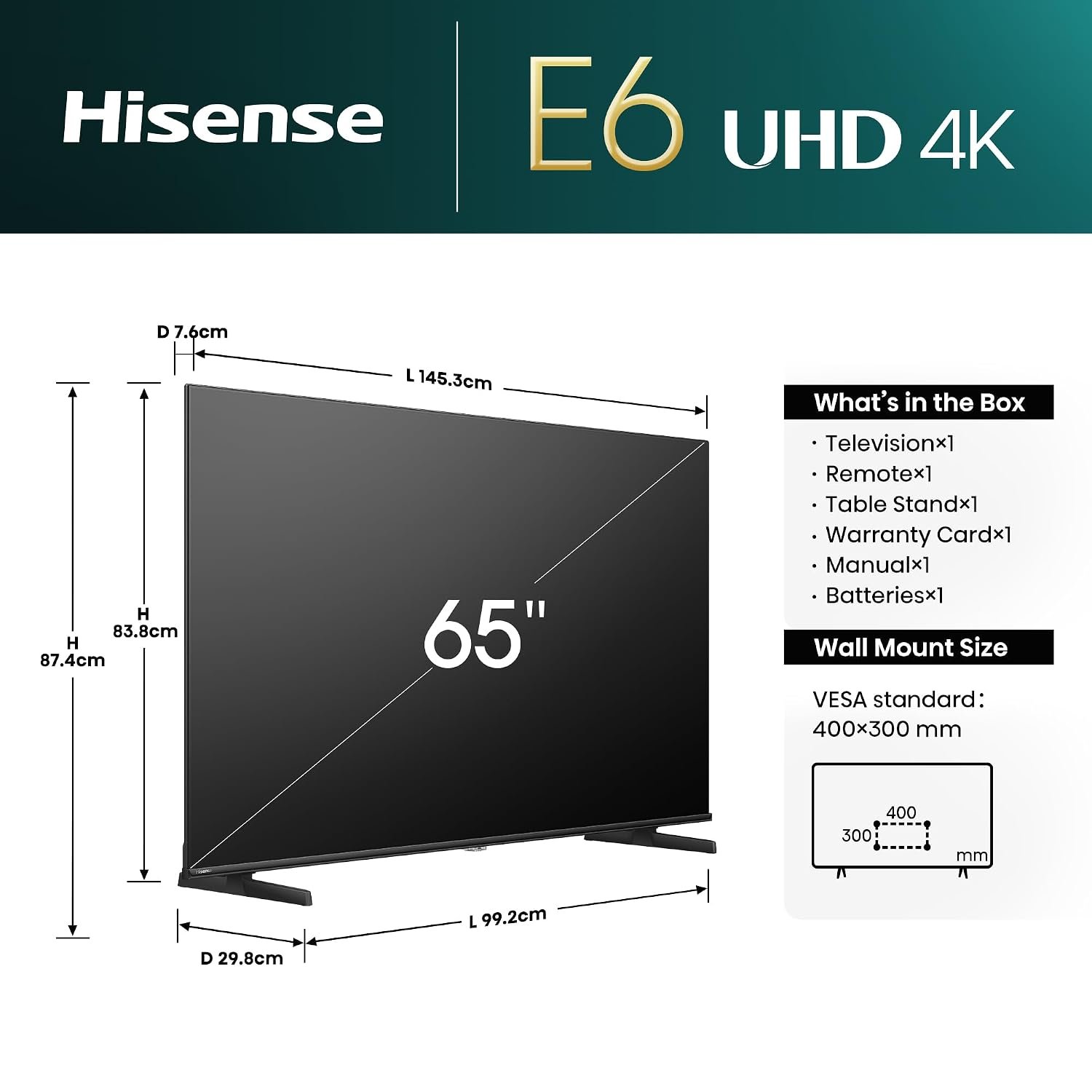 Hisense 164 cm (65 inches) E6N Series 4K Ultra HD Smart LED Google TV 65E6N (Black) - Image 5