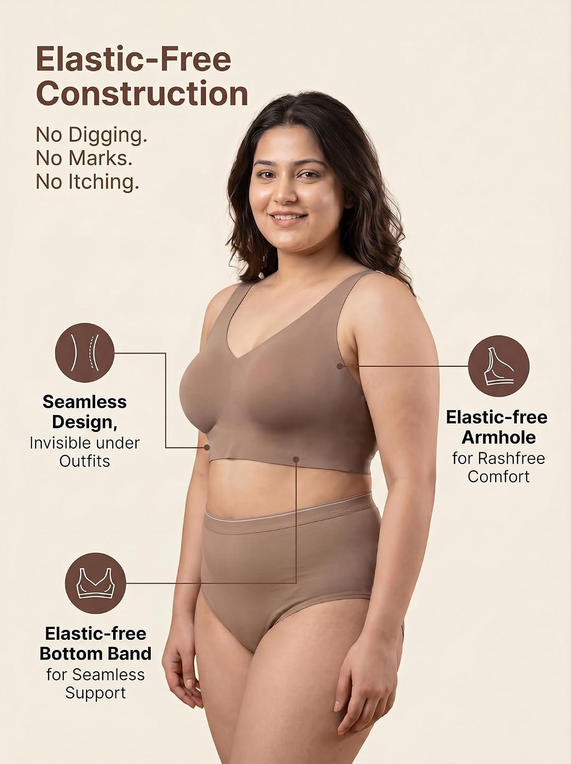Tweens Cotton Bra Panty Set for Women | Padded Full Coverage Plus-Size Bonded Bra | Broad Straps | Mid Waist Hipster Panty | No Elastic Marks | Soft Seamless Comfortable Innerwear Set - Image 3