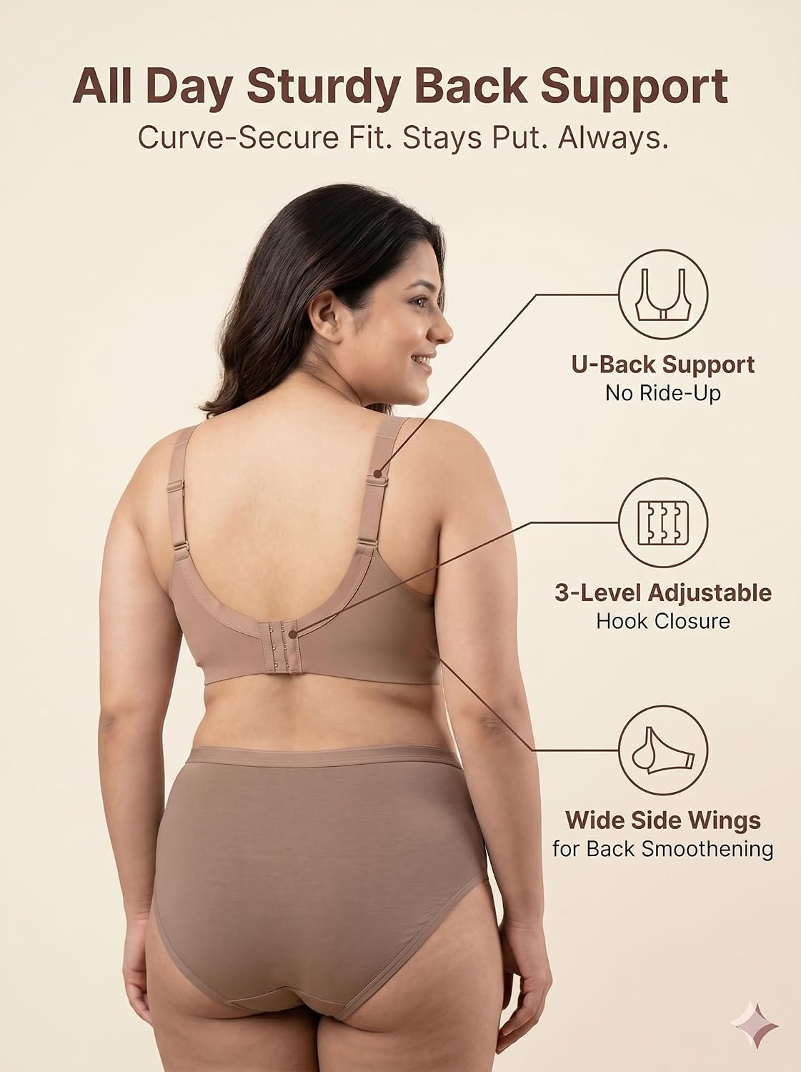 Tweens Cotton Bra Panty Set for Women | Padded Full Coverage Plus-Size Bonded Bra | Broad Straps | Mid Waist Hipster Panty | No Elastic Marks | Soft Seamless Comfortable Innerwear Set - Image 4