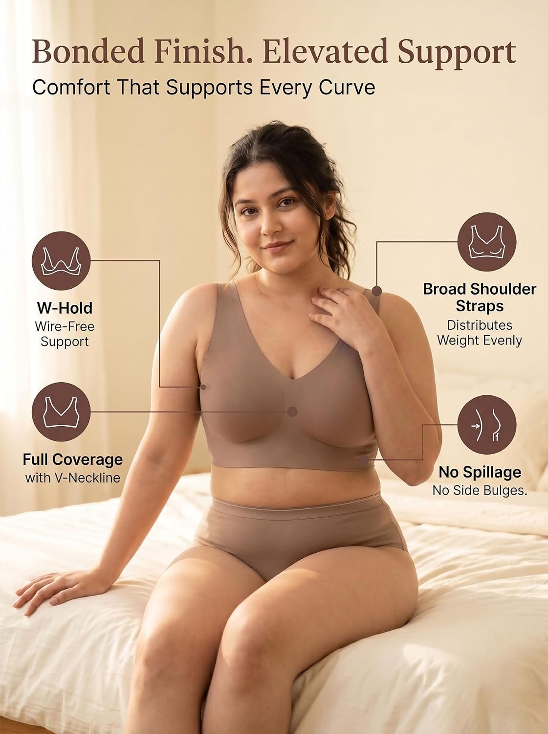 Tweens Cotton Bra Panty Set for Women | Padded Full Coverage Plus-Size Bonded Bra | Broad Straps | Mid Waist Hipster Panty | No Elastic Marks | Soft Seamless Comfortable Innerwear Set - Image 5