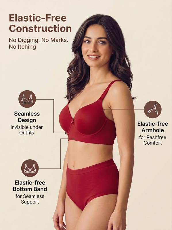 Tweens Cotton Bra Panty Set for Women | Push Up Bonded Bra | Level-3 Padding | 3/4th Coverage | Mid Waist Hipster Panty | No Elastic Marks | Soft Seamless Comfortable Innerwear Set - Image 3