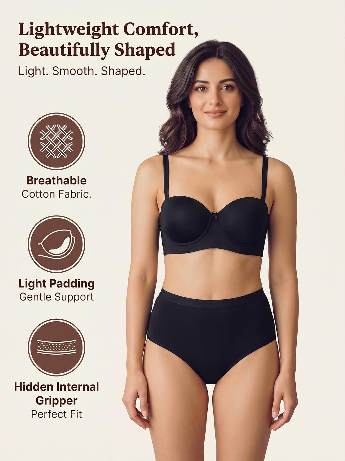 Tweens Cotton Bra Panty Set for Women | Padded Medium Coverage Demi-Cup Bonded Bra | Mid Waist Hipster Panty | No Elastic Marks | Soft Seamless Comfortable Innerwear Set - Image 2