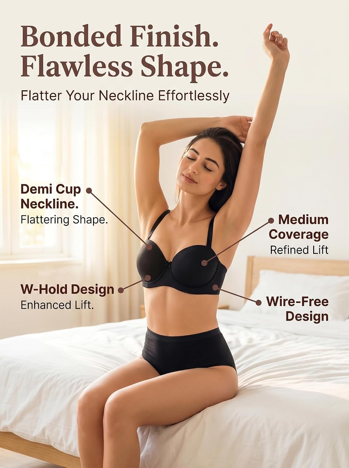 Tweens Cotton Bra Panty Set for Women | Padded Medium Coverage Demi-Cup Bonded Bra | Mid Waist Hipster Panty | No Elastic Marks | Soft Seamless Comfortable Innerwear Set - Image 5
