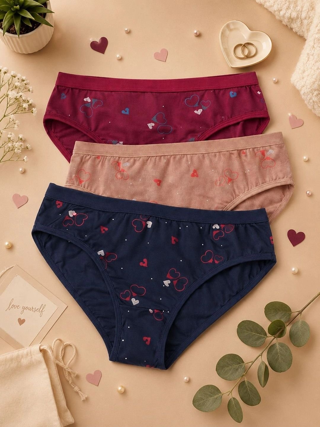 FIXFOLK Women Pack of 3 Printed Anti Bacterial Bikini