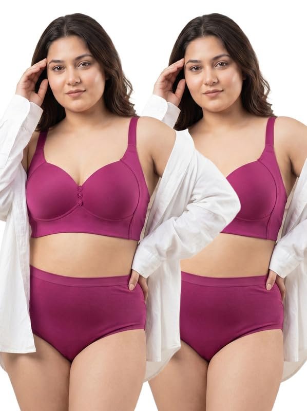 Tweens Cotton Bra Panty Set for Women | Padded Full Coverage M-Frame Minimiser Bonded Bra | Mid Waist Hipster Panty | No Elastic Marks | Soft Seamless Comfortable Innerwear Set