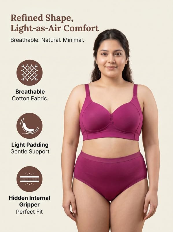 Tweens Cotton Bra Panty Set for Women | Padded Full Coverage M-Frame Minimiser Bonded Bra | Mid Waist Hipster Panty | No Elastic Marks | Soft Seamless Comfortable Innerwear Set - Image 2