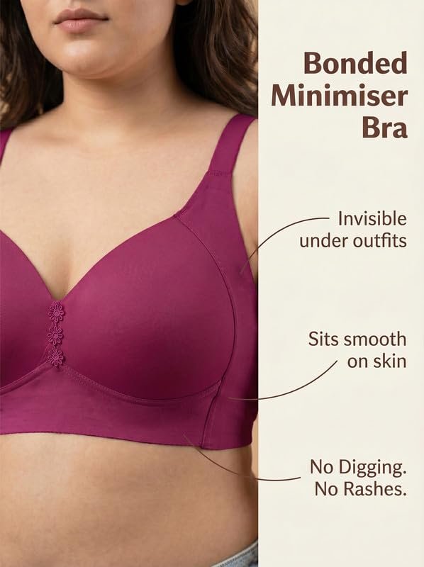 Tweens Cotton Bra Panty Set for Women | Padded Full Coverage M-Frame Minimiser Bonded Bra | Mid Waist Hipster Panty | No Elastic Marks | Soft Seamless Comfortable Innerwear Set - Image 6