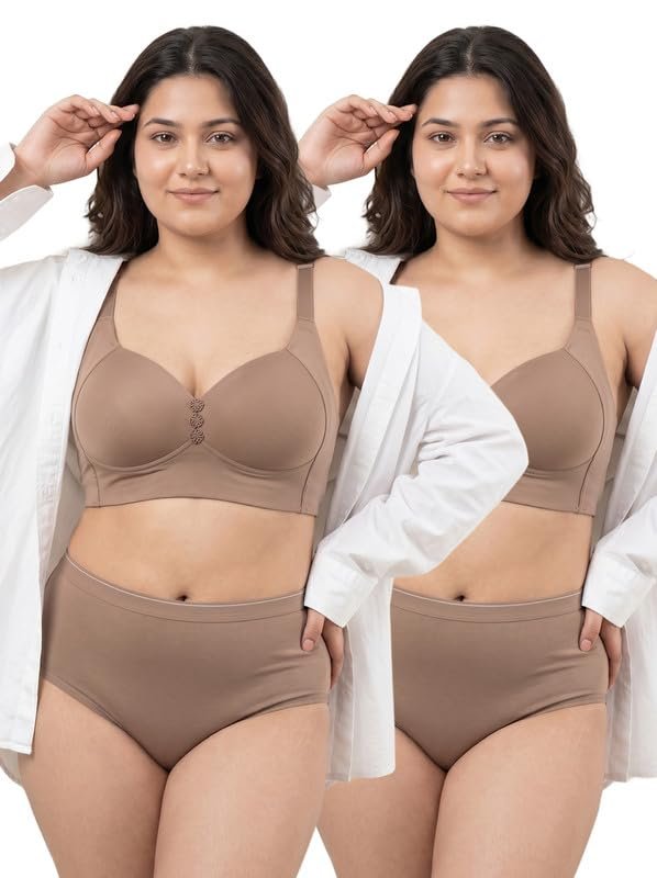 Tweens Cotton Bra Panty Set for Women | Padded Full Coverage M-Frame Minimiser Bonded Bra | Mid Waist Hipster Panty | No Elastic Marks | Soft Seamless Comfortable Innerwear Set - Image 8