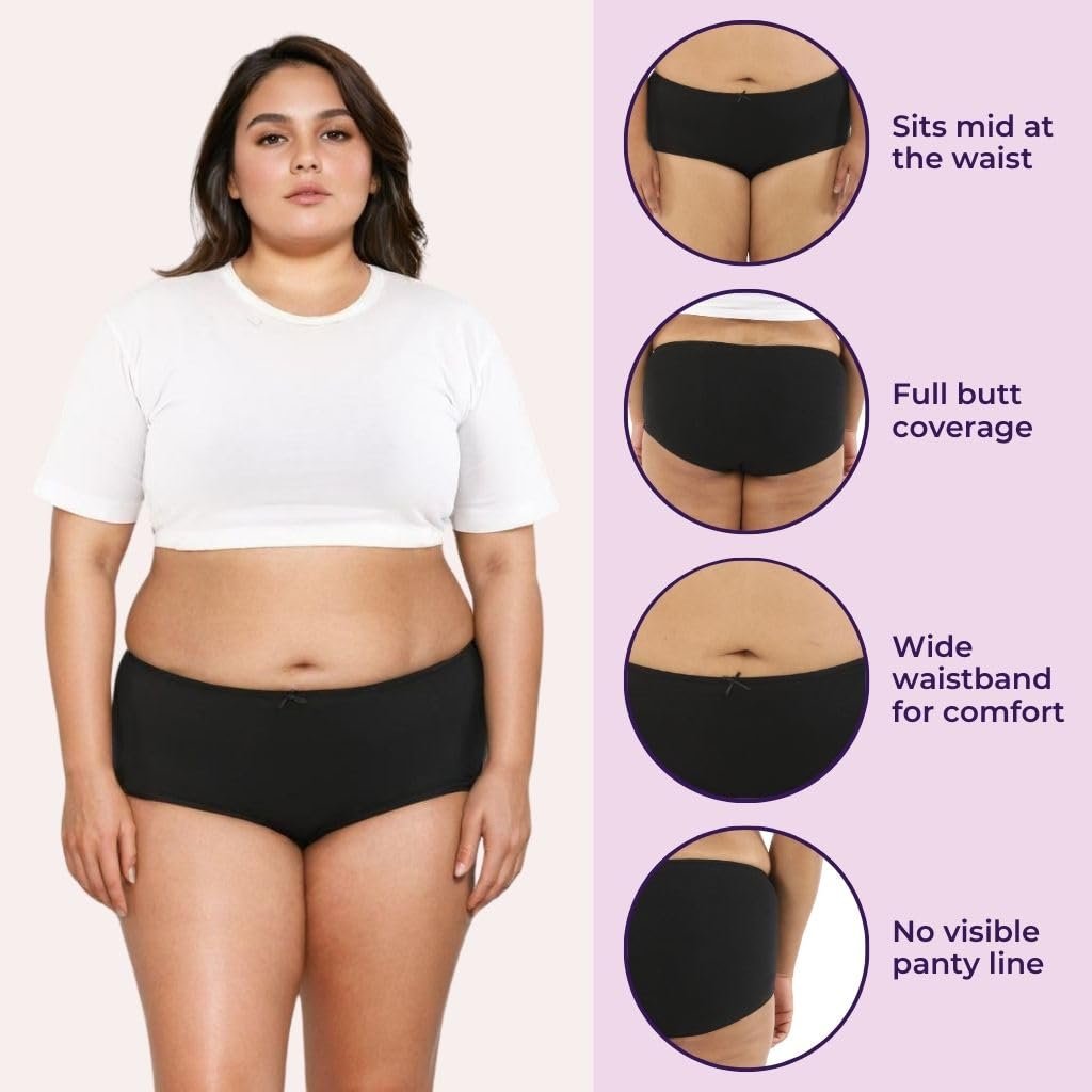 Adira | Plus Size Hipster Panties | Plus Size Brzee Hipsters | Lightweight Cotton-Elastane Fabric | Super Stretchy for Comfort | No Visible Panty Lines | Pack of 6 - Image 3