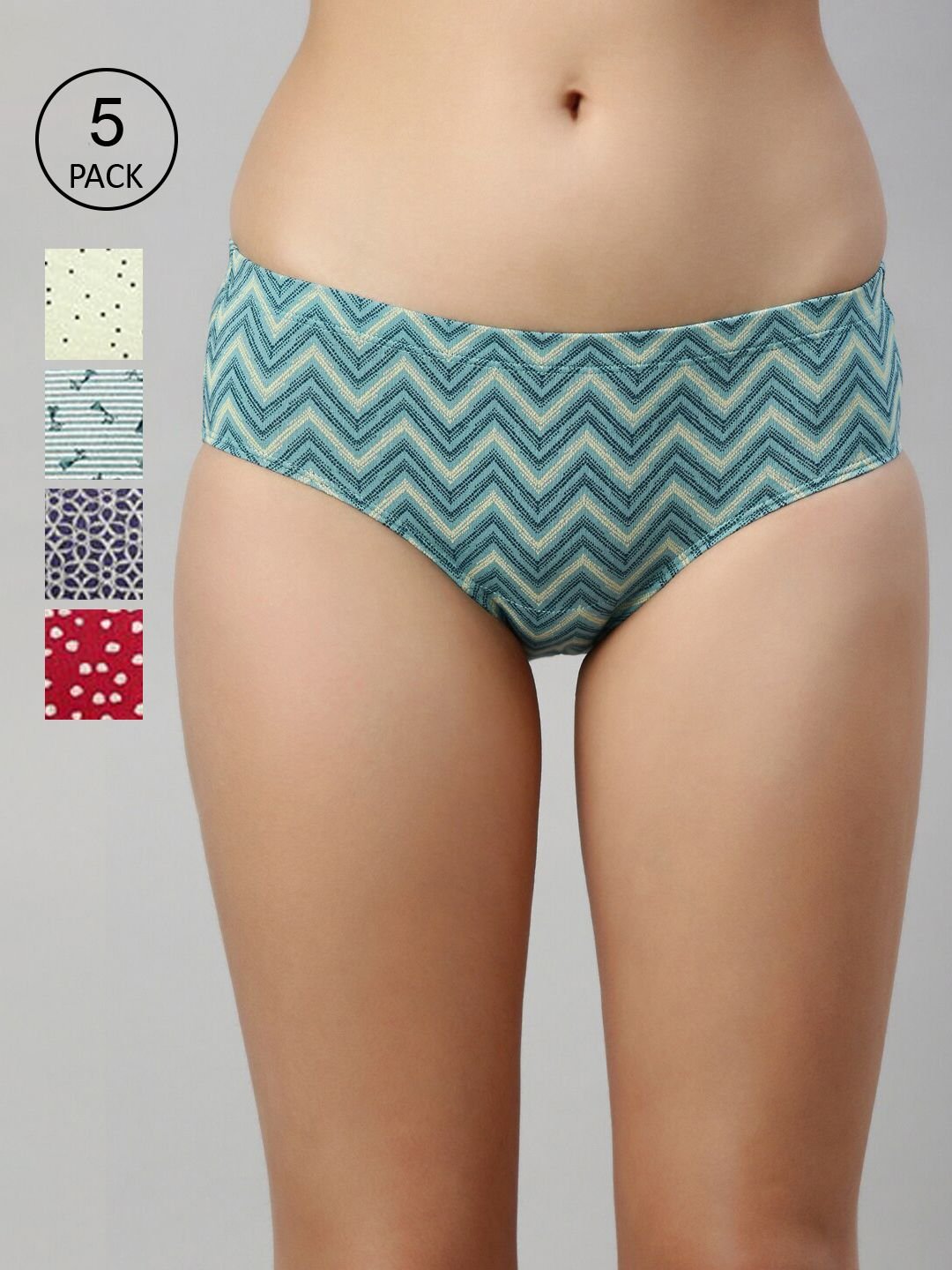 Women Pack Of 5 Assorted Mid-Rise Antimicrobial & Stain Release Hipster Briefs