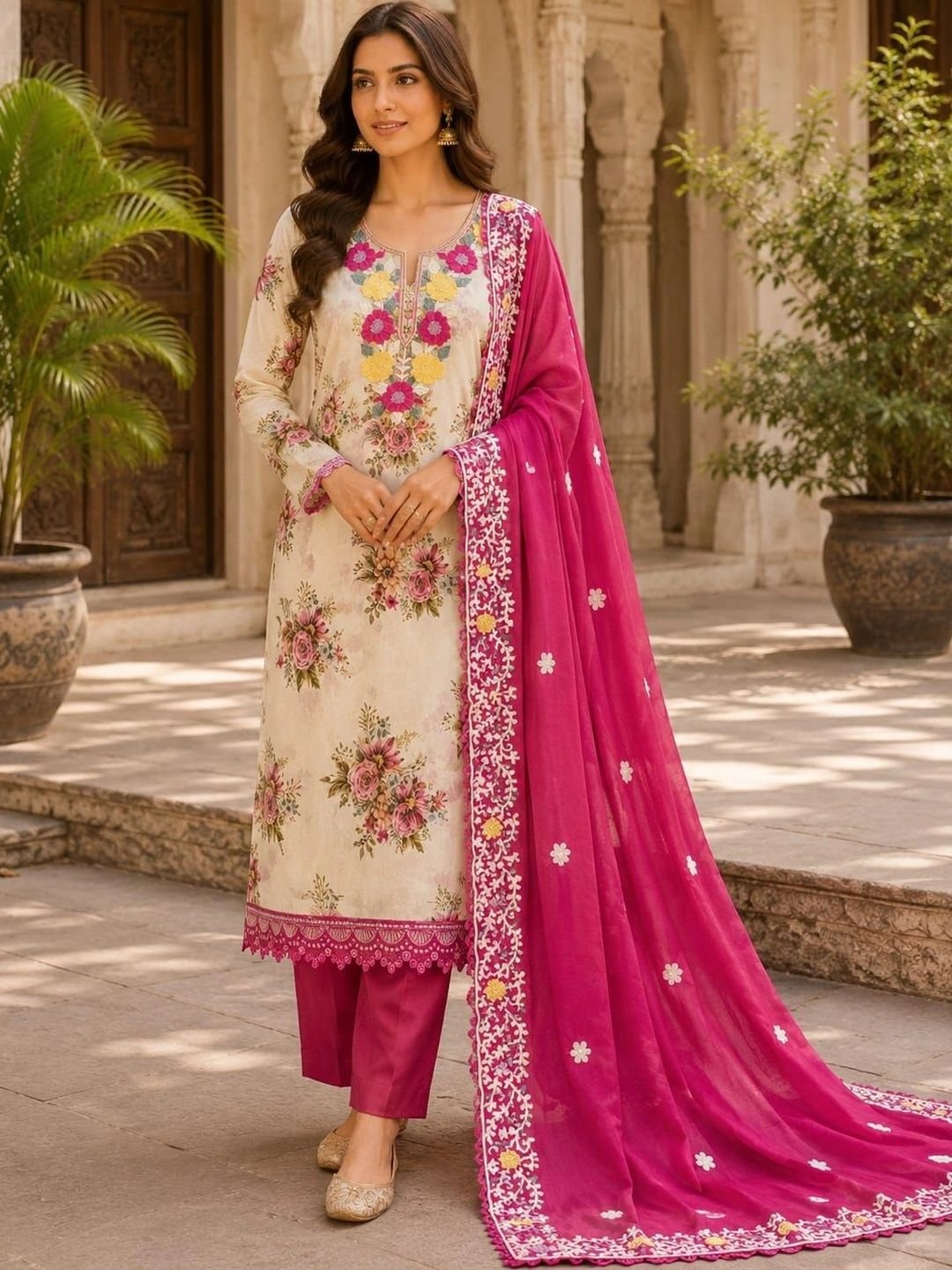 HMP Fashion Embroidered Unstitched Dress Material