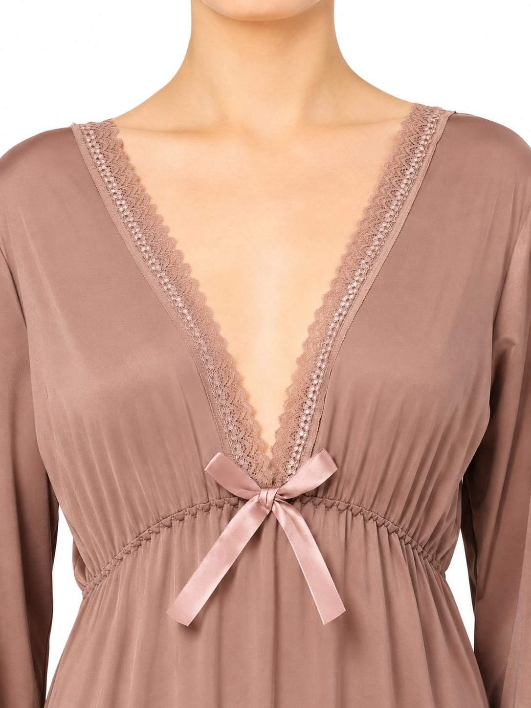 Women Satin Short Nighty Dress | Deep V Neck Lace Trimmed Babydoll Lingerie | Silk Nightwear for Honeymoon First Night & Bridal Wear | Dusty Rose - Image 2