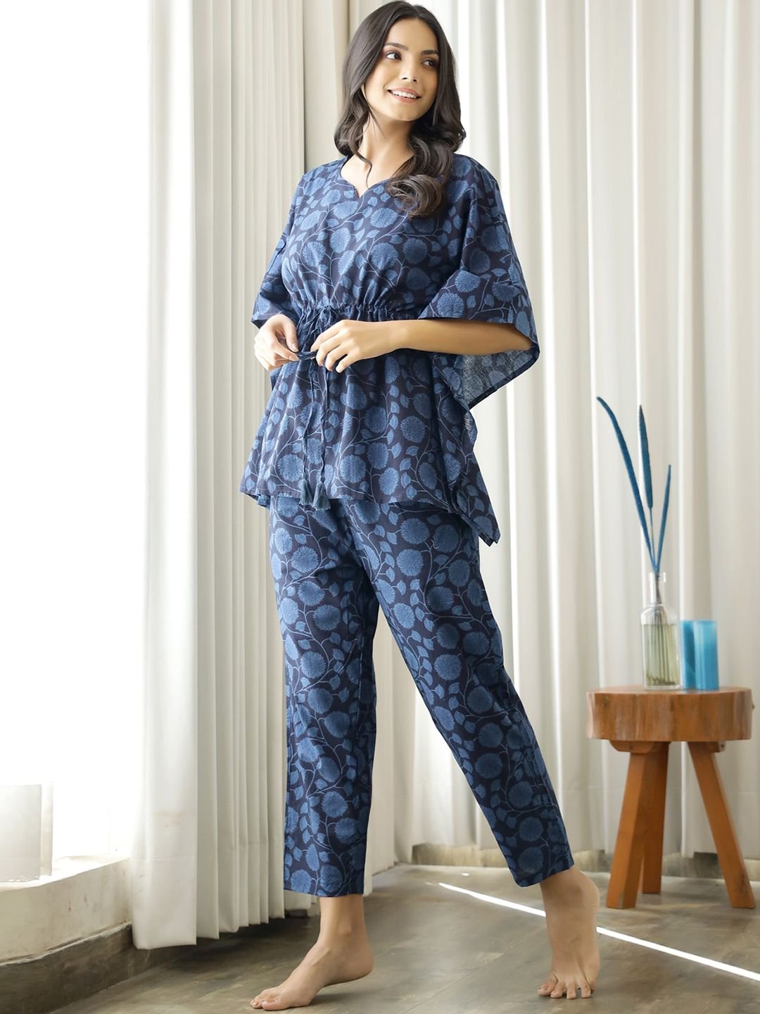 SANSKRUTIHOMES SANSKRUTIHOMES Women Navy Blue Printed Pure Cotton Night suit - Image 4
