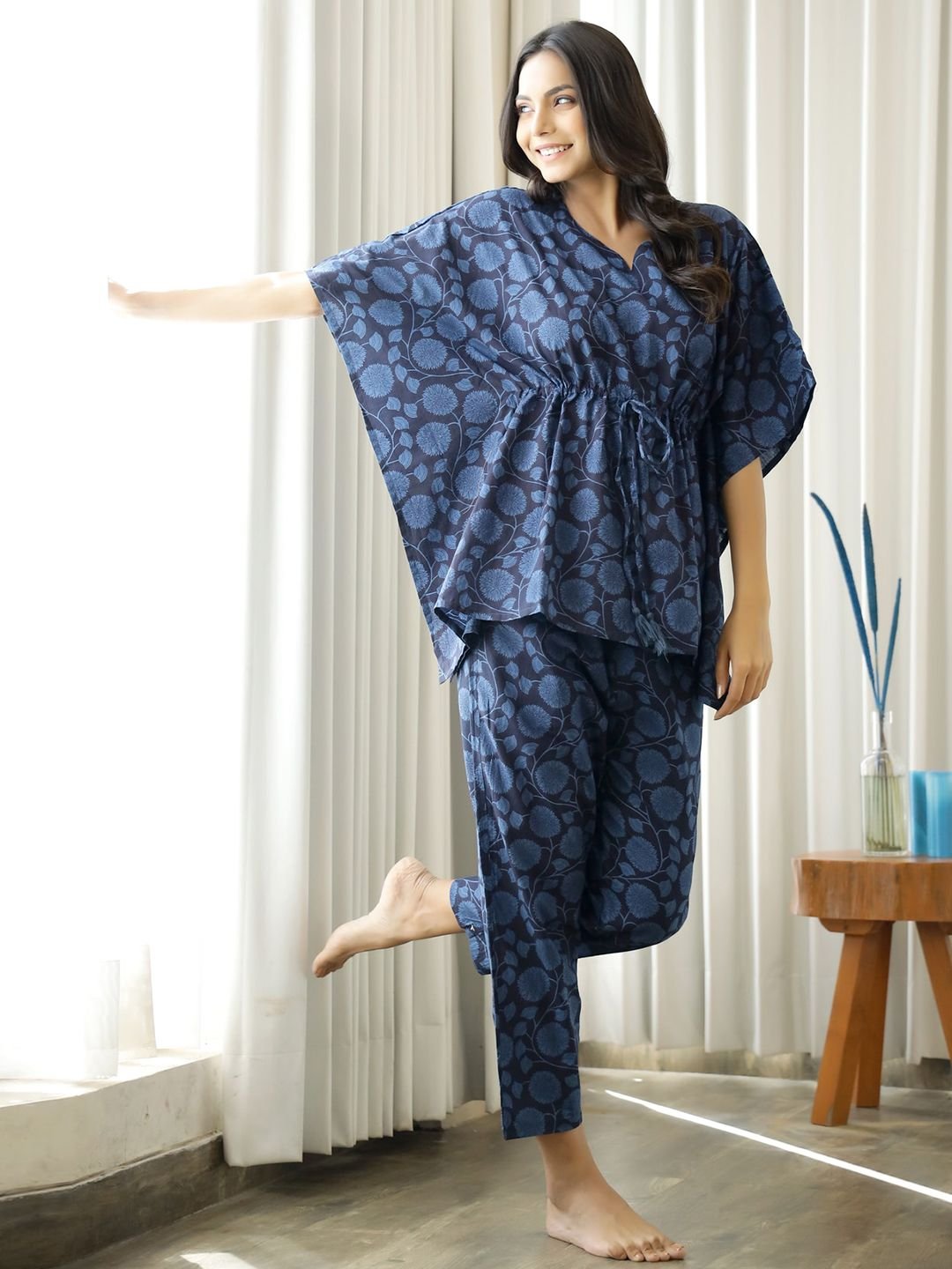 SANSKRUTIHOMES SANSKRUTIHOMES Women Navy Blue Printed Pure Cotton Night suit - Image 6