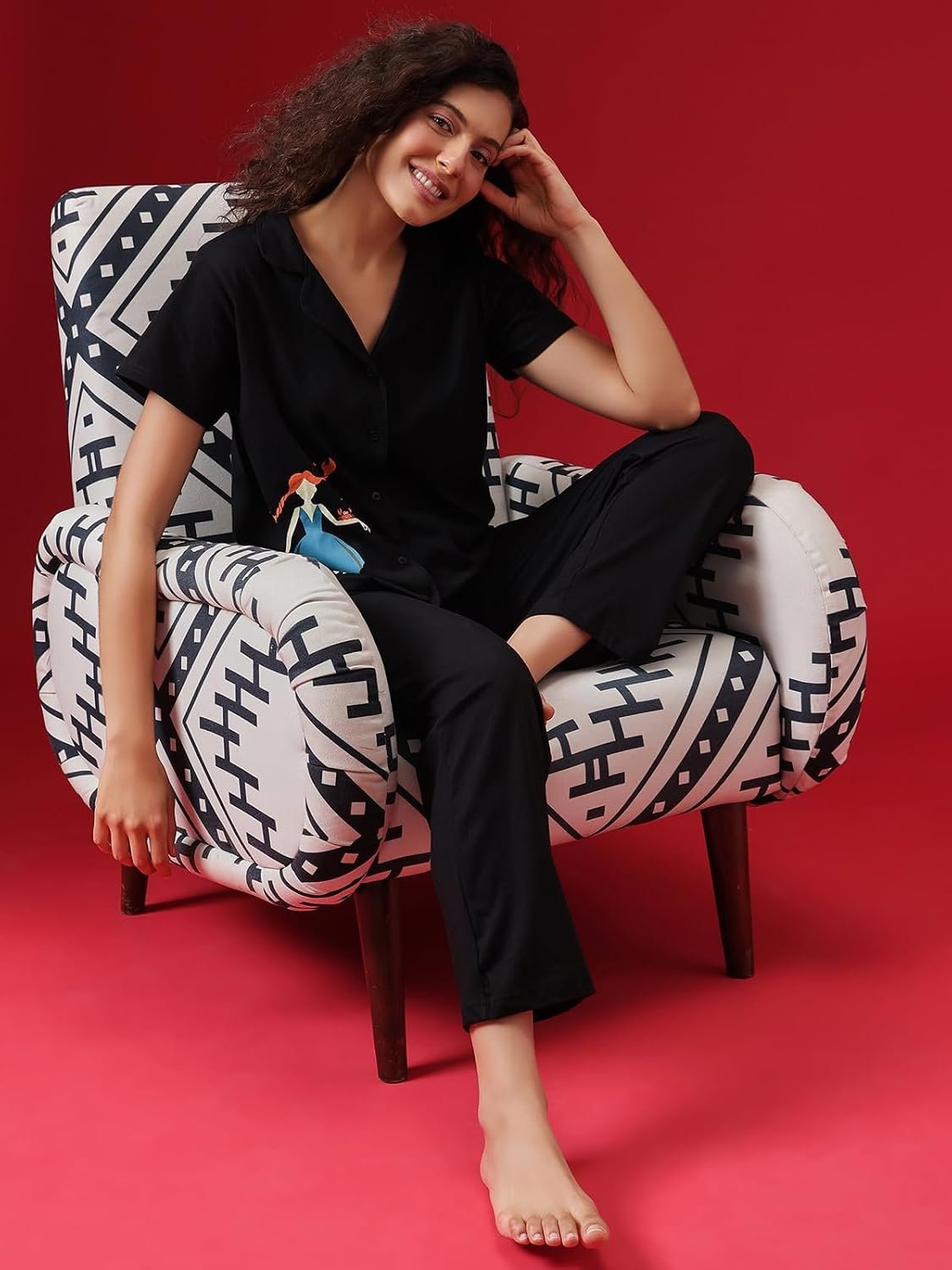 Clovia Women's Cotton Printed Button Down Shirt & Pyjama Night Suit Set - Image 2