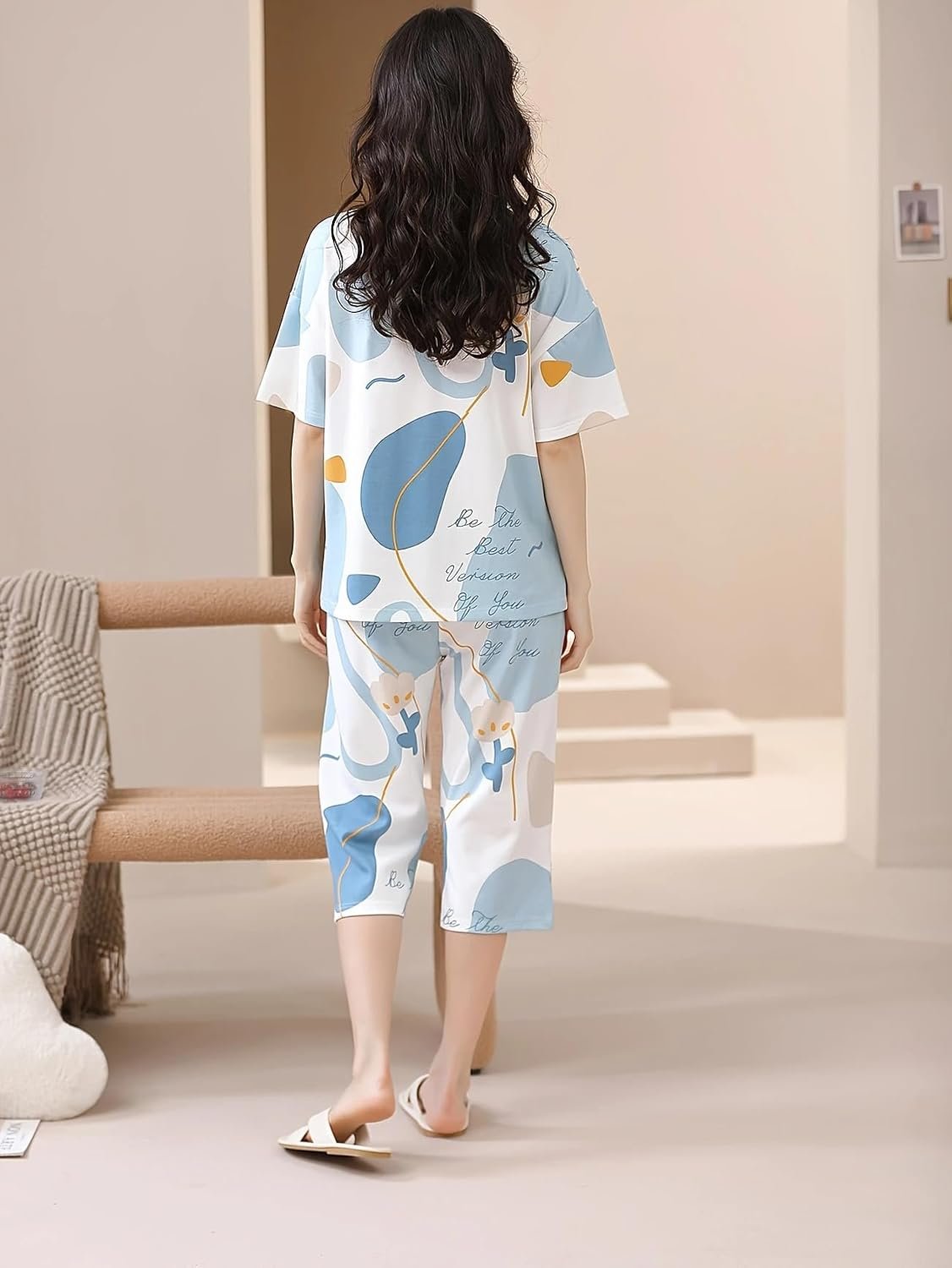 Lunza Women’s Cotton Pajama Set with Top & Pants|| Korean Night Suit|| Lightweight Printed Set || Soft & Comfy Sleepwear for Girls & Women - Image 3
