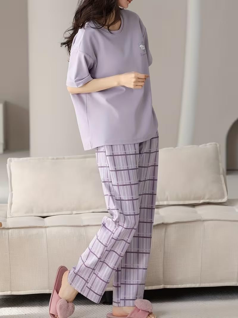 SHIENZY Women Korean Style Night Suit | Round Neck Short Sleeve Cute Printed Cotton Pajama Set for Girls & Women | Soft Nightwear, Loungewear, Sleepwear for Women | Full Pyjama Set | Co-ord Set - Image 4