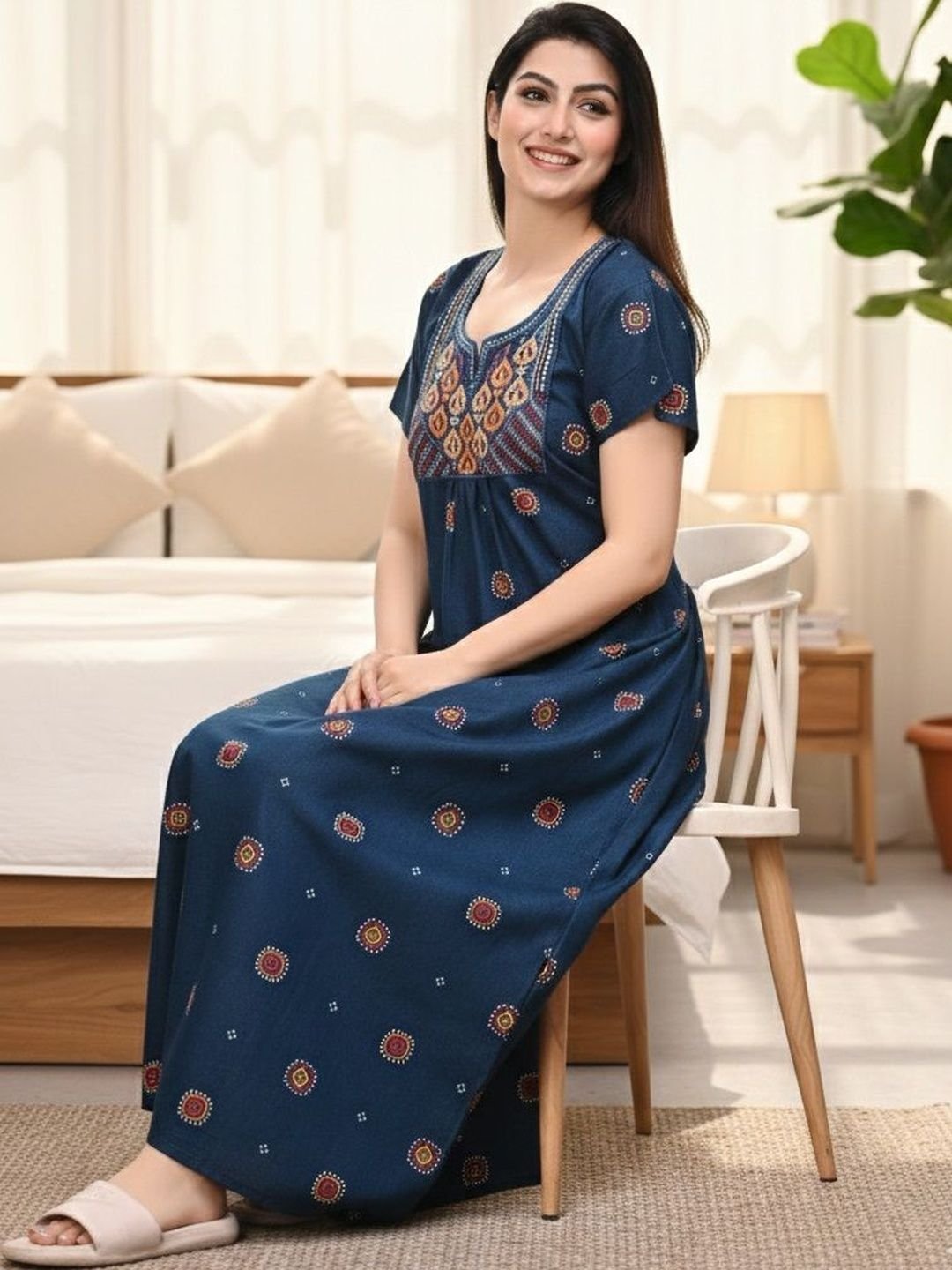 Serenita Pure Cotton Printed Nighty Nightrdess Maxi Gown - Image 3