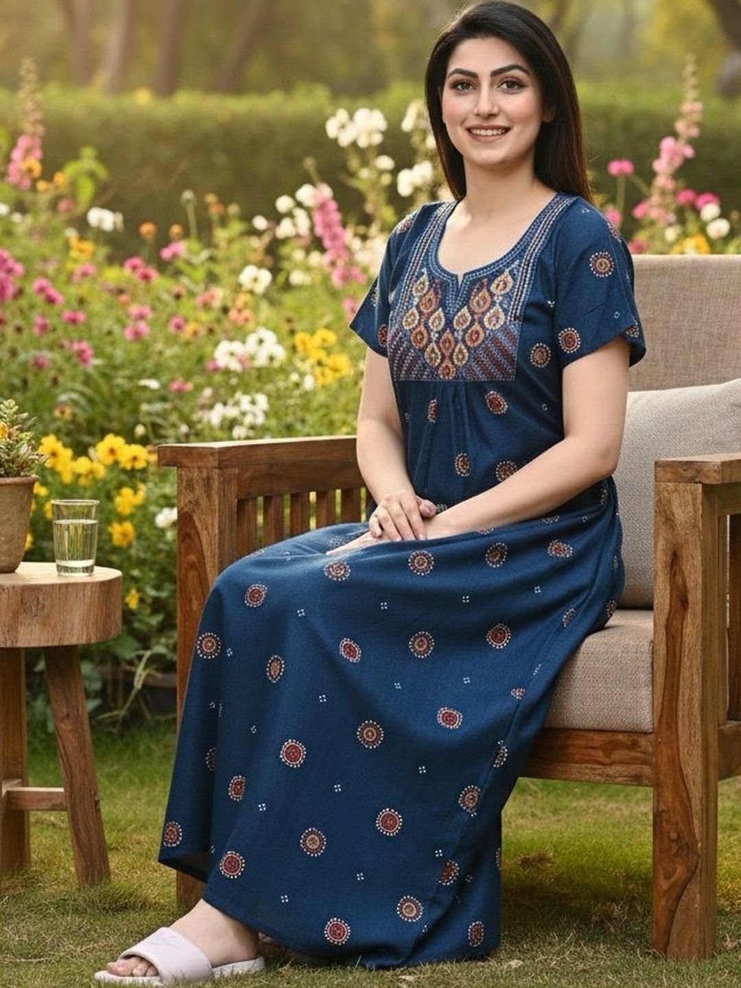 Serenita Pure Cotton Printed Nighty Nightrdess Maxi Gown - Image 5
