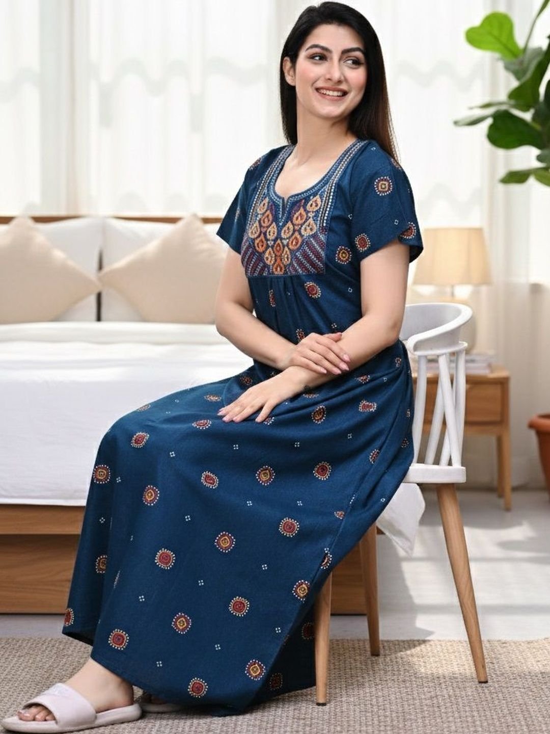 Serenita Pure Cotton Printed Nighty Nightrdess Maxi Gown - Image 6
