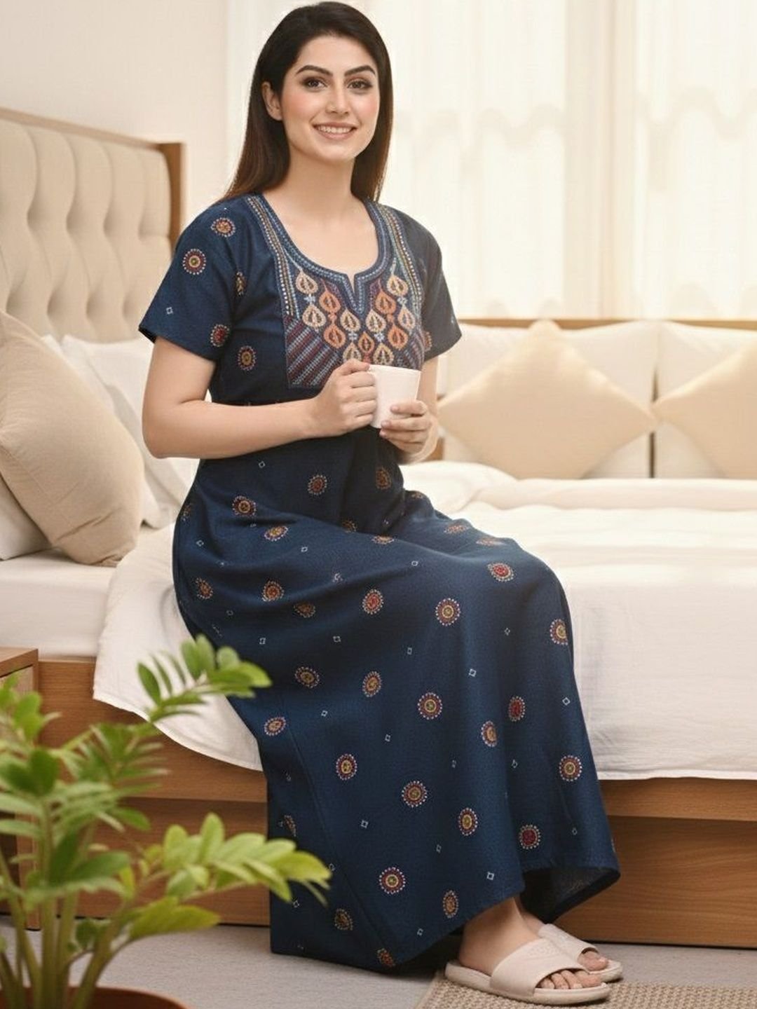 Serenita Pure Cotton Printed Nighty Nightrdess Maxi Gown - Image 7