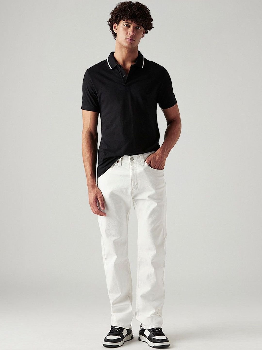 Men's 505 White Straight Fit Mid Rise Jeans