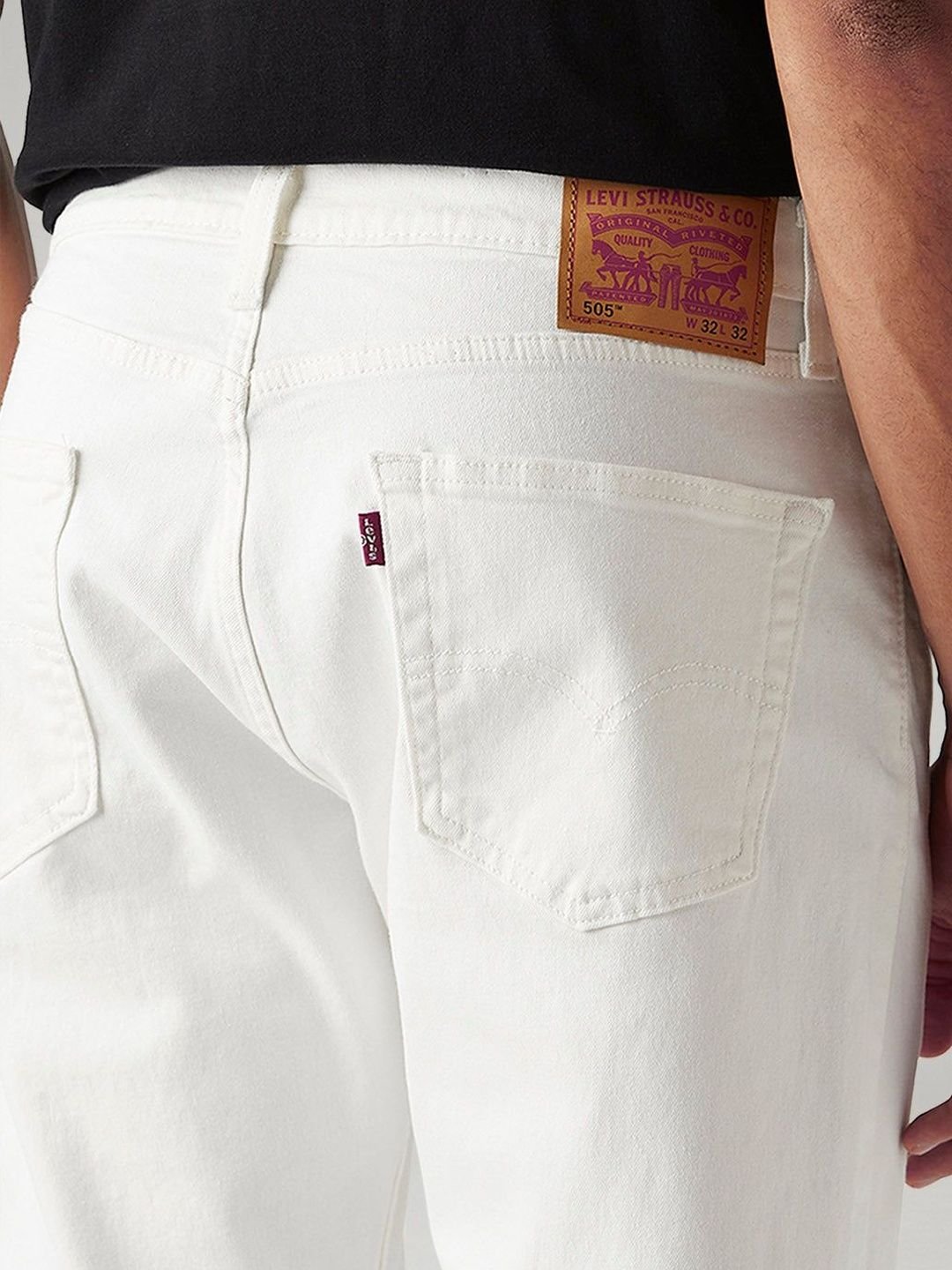 Men's 505 White Straight Fit Mid Rise Jeans - Image 4