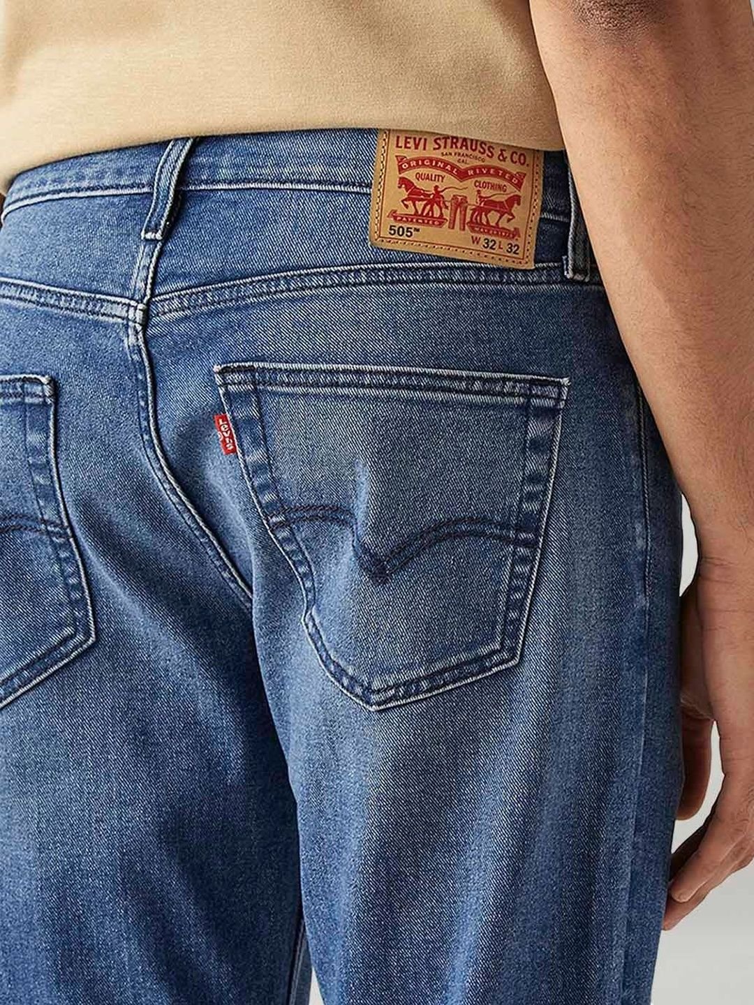 Men's 505 Blue Straight Fit Mid Rise Hyper Stretch Jeans - Image 5