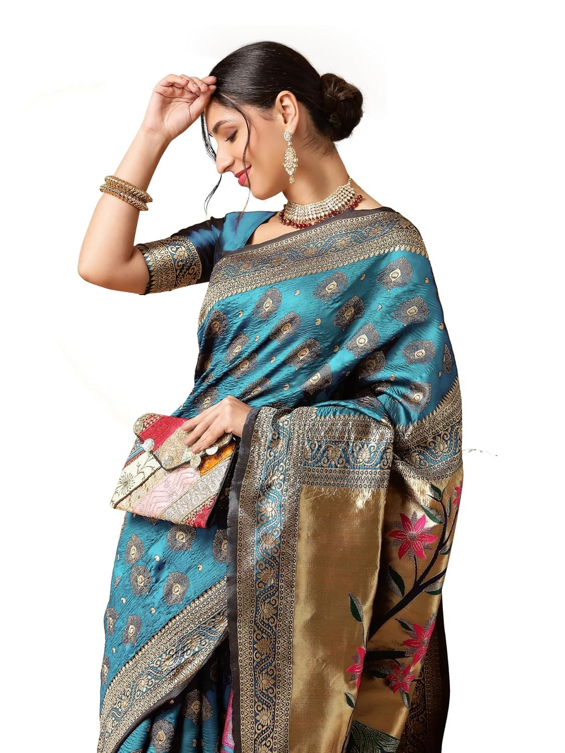 EthnicJunction Women's Paithani Silk Blend Woven Saree With Blouse Piece |Wedding Saree | Red Saree
