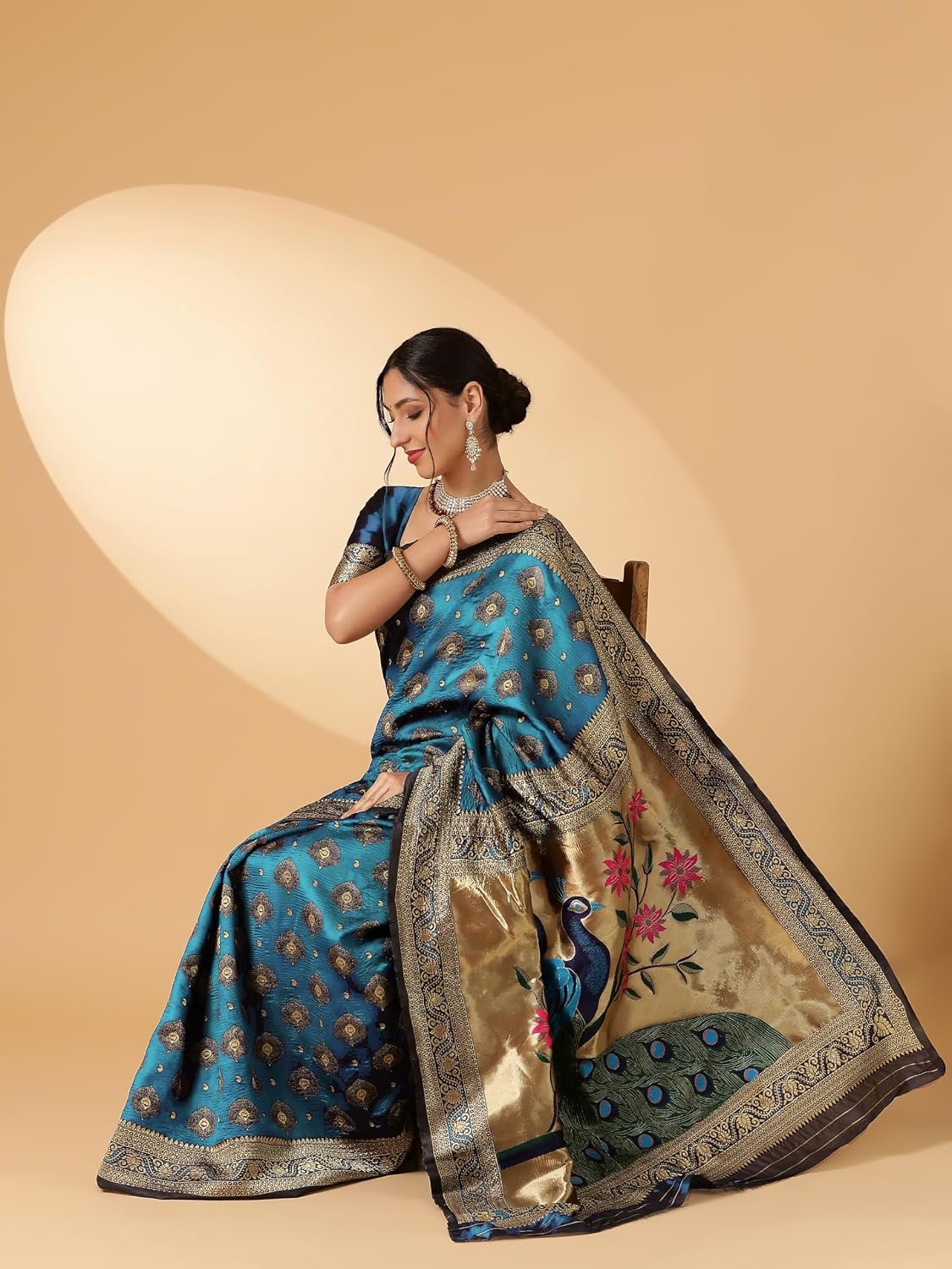 EthnicJunction Women's Paithani Silk Blend Woven Saree With Blouse Piece |Wedding Saree | Red Saree - Image 5