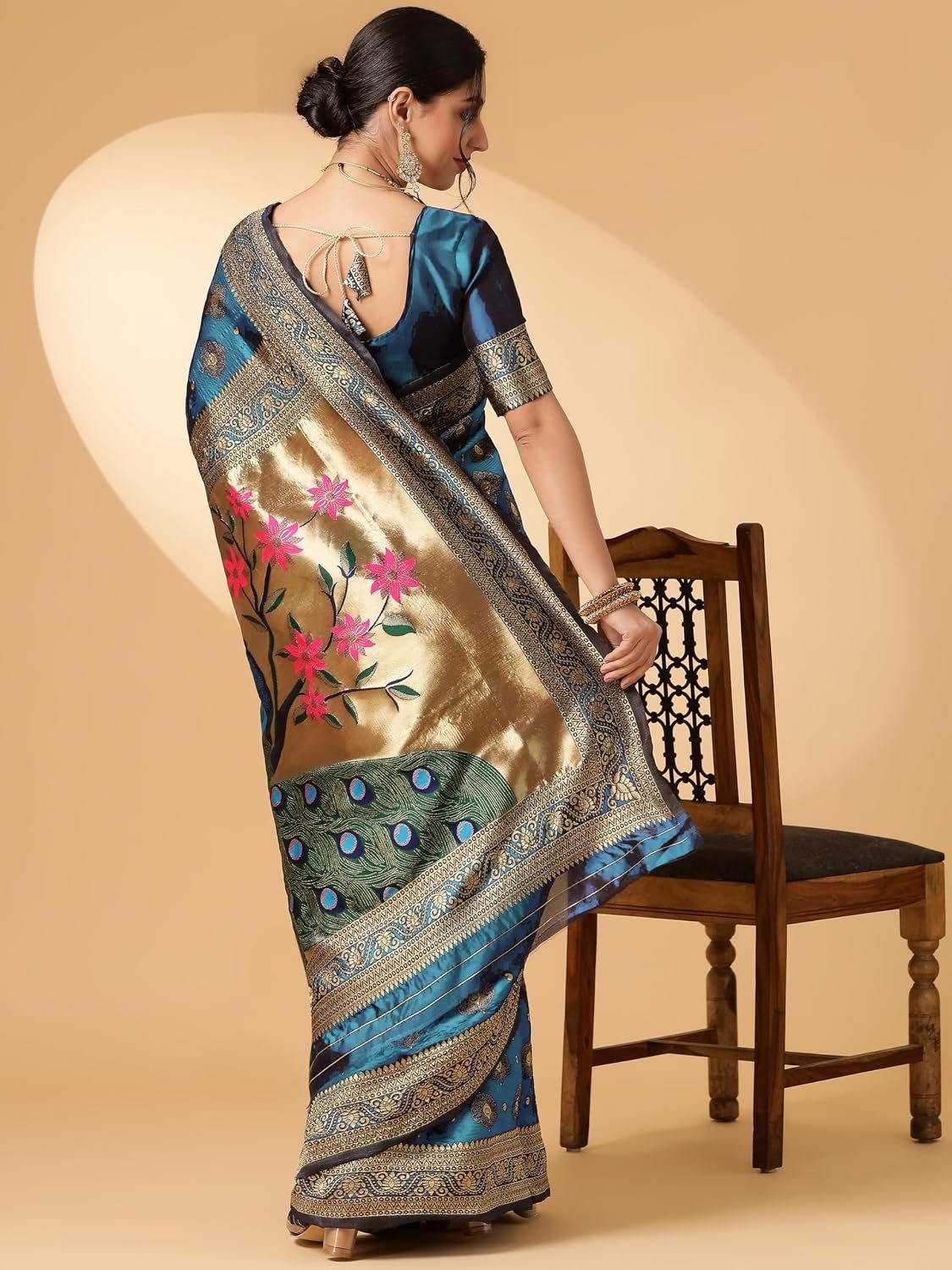 EthnicJunction Women's Paithani Silk Blend Woven Saree With Blouse Piece |Wedding Saree | Red Saree - Image 6